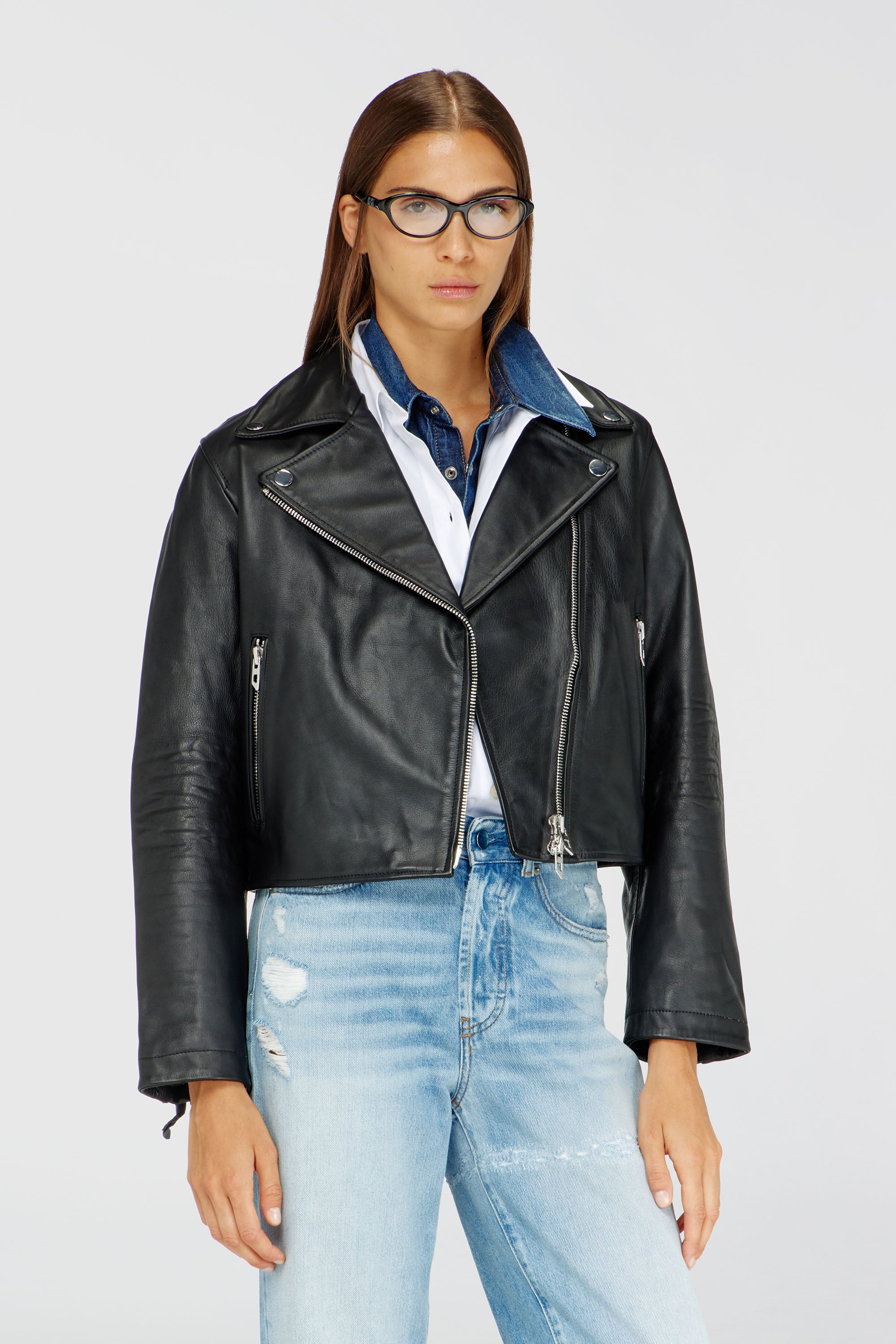 Diesel - L-UNATIC, Woman's Biker jacket in waxed leather in Black - 2