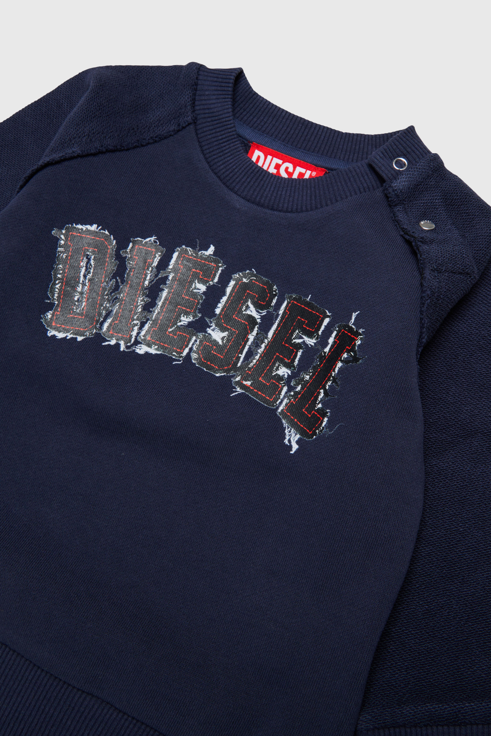 Diesel - SEANSB, Man's Cotton sweatshirt with frayed-effect logo in Dark Blue - 3