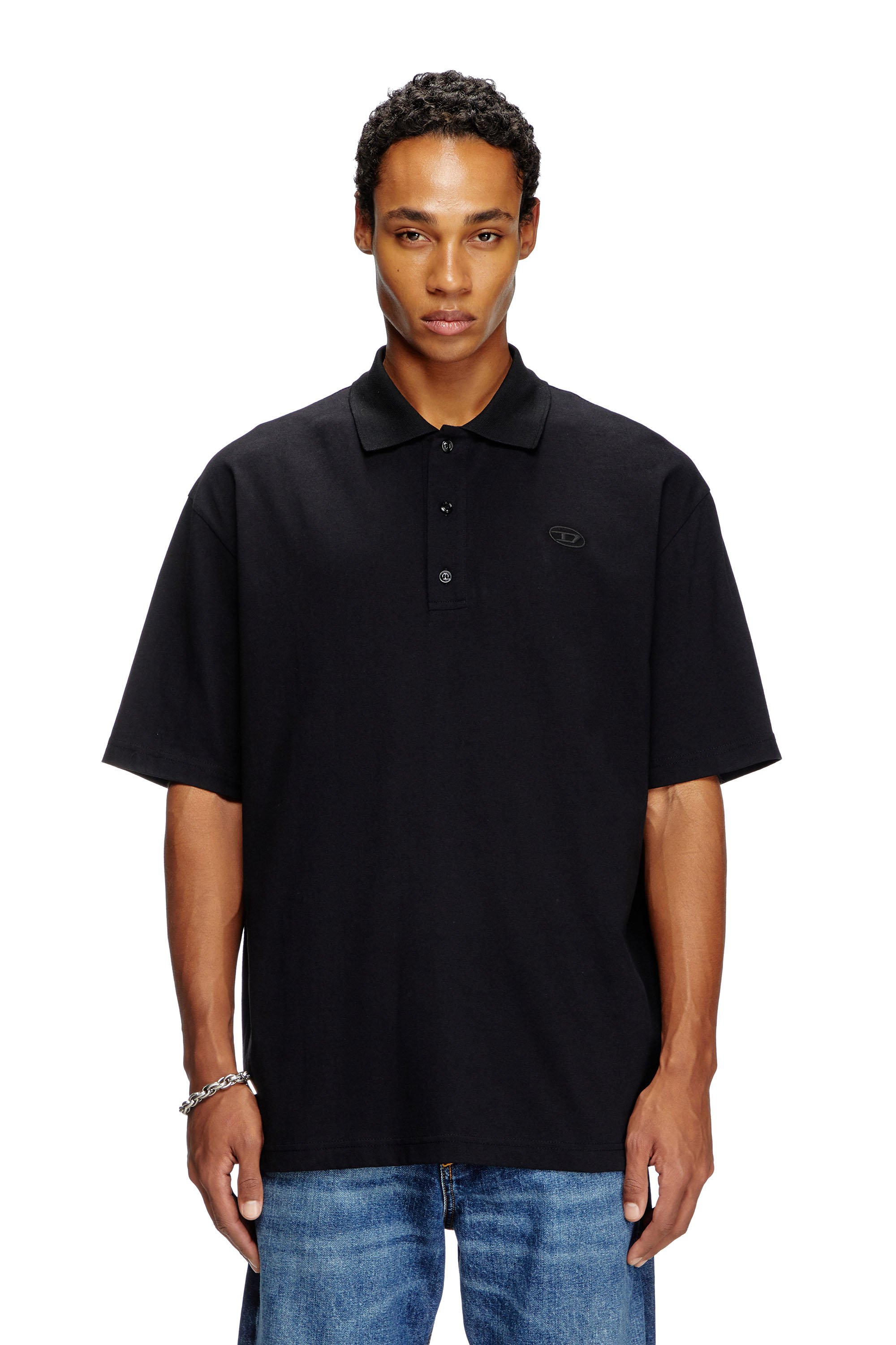 Diesel - T-VORT-MEGOVAL-D, Man's Polo shirt with maxi oval D embroidery in Black - 2