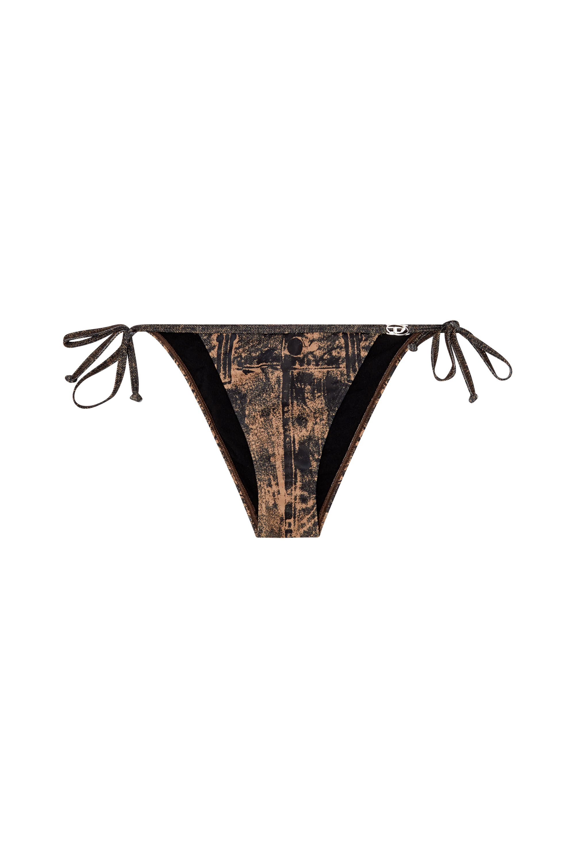 Diesel - BRIGITTES-DNM, Woman's Tie-side bikini bottoms with jean print in Black/Brown - 4