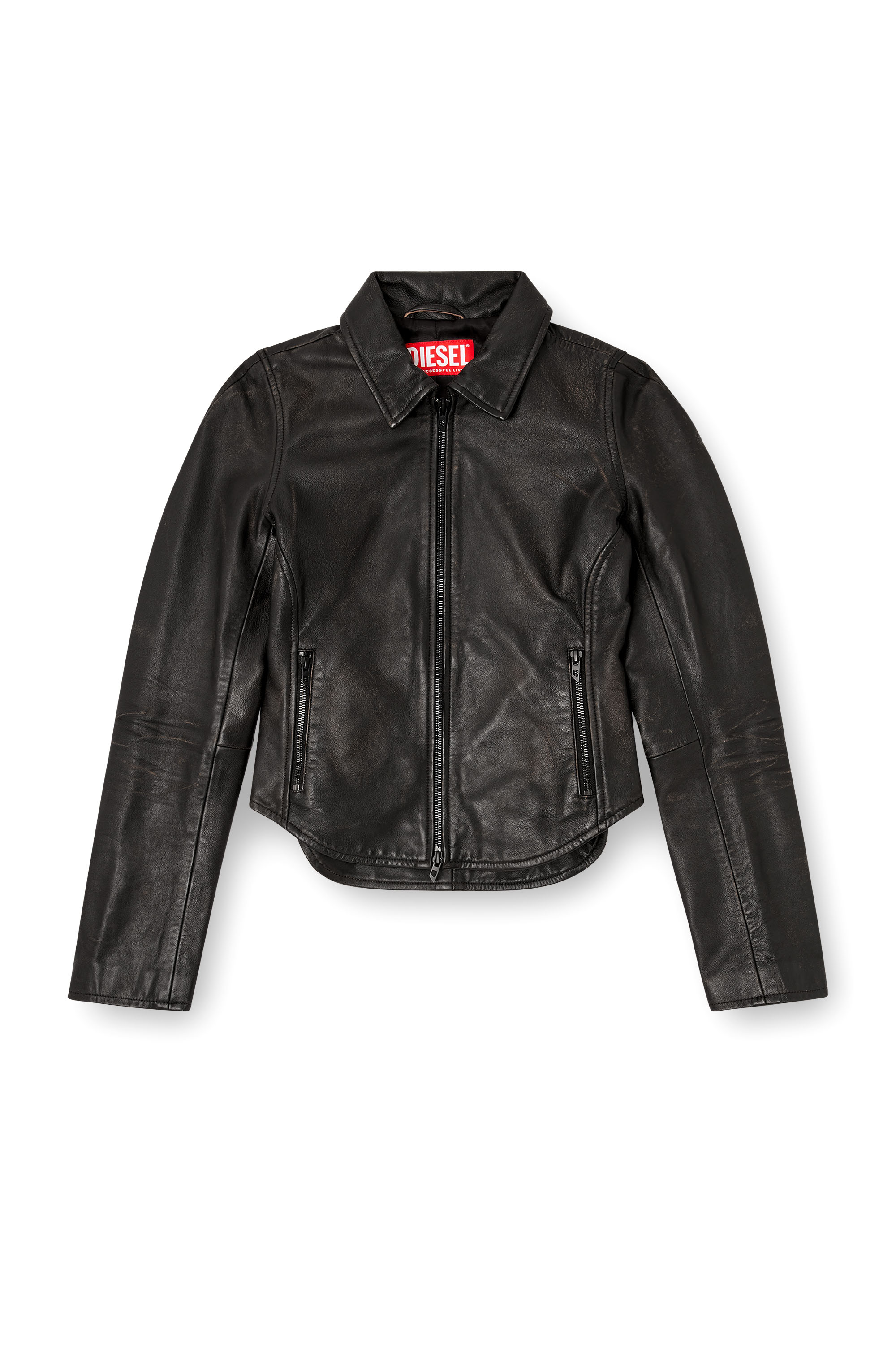 Diesel - L-EGRAD, Woman's Distressed leather jacket in Black - 3