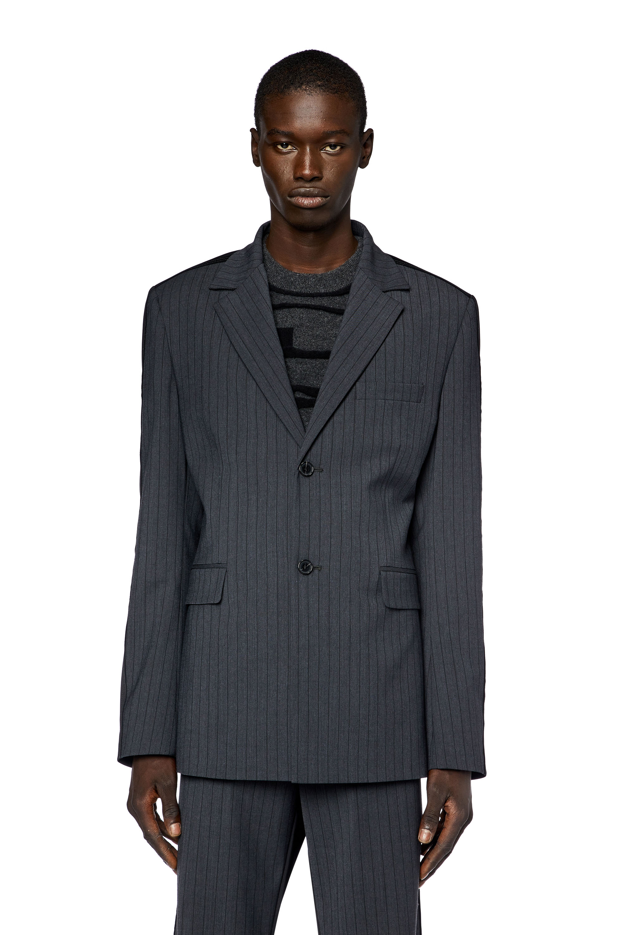 Diesel - J-WIRE, Man Blazer in pinstriped cool wool and jersey in Grey - Image 6