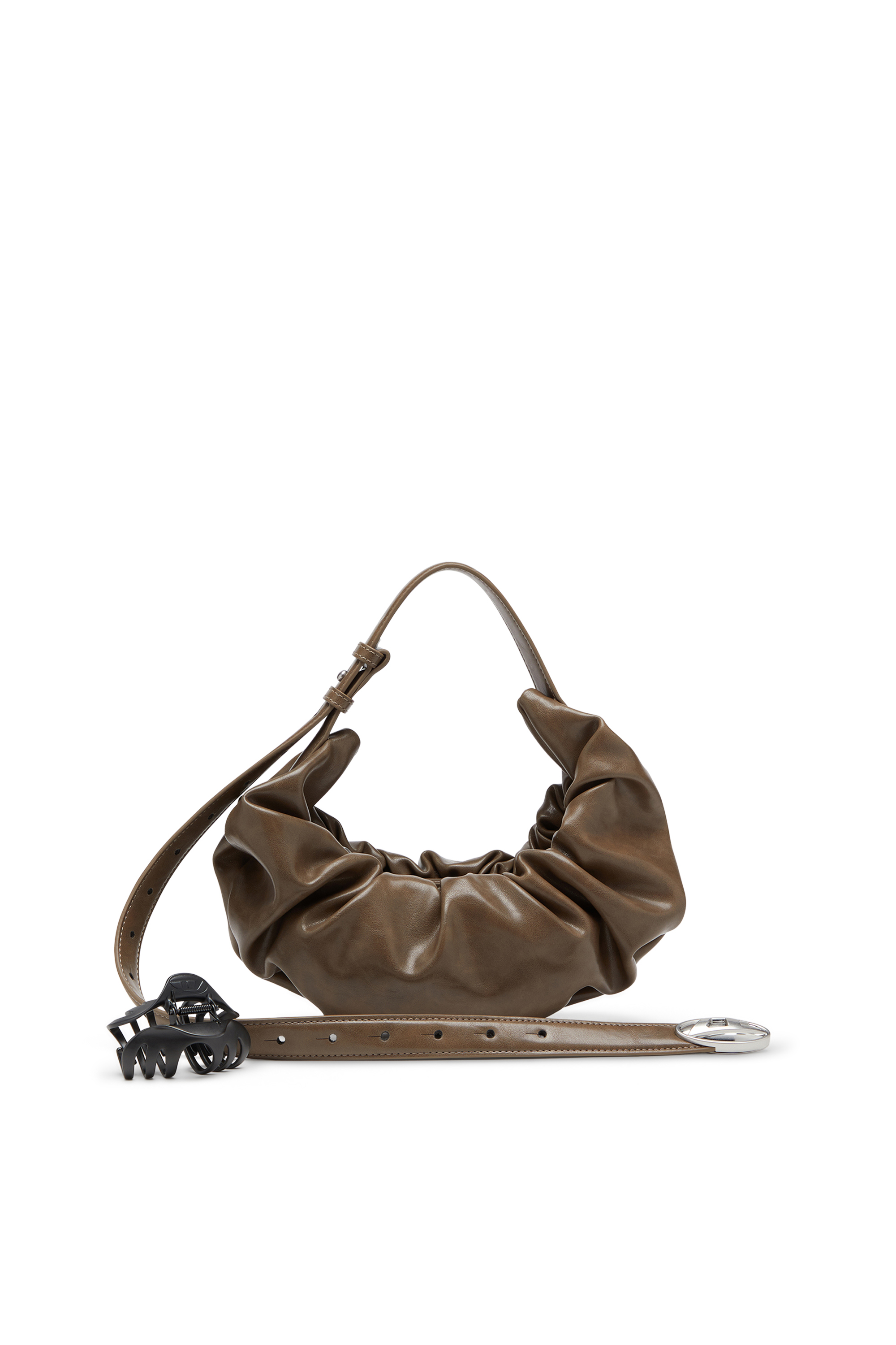 Diesel - GRAB-D HOBO S, Woman's Grab-D S-Small scrunched hobo bag in shiny PU in Brown - 6