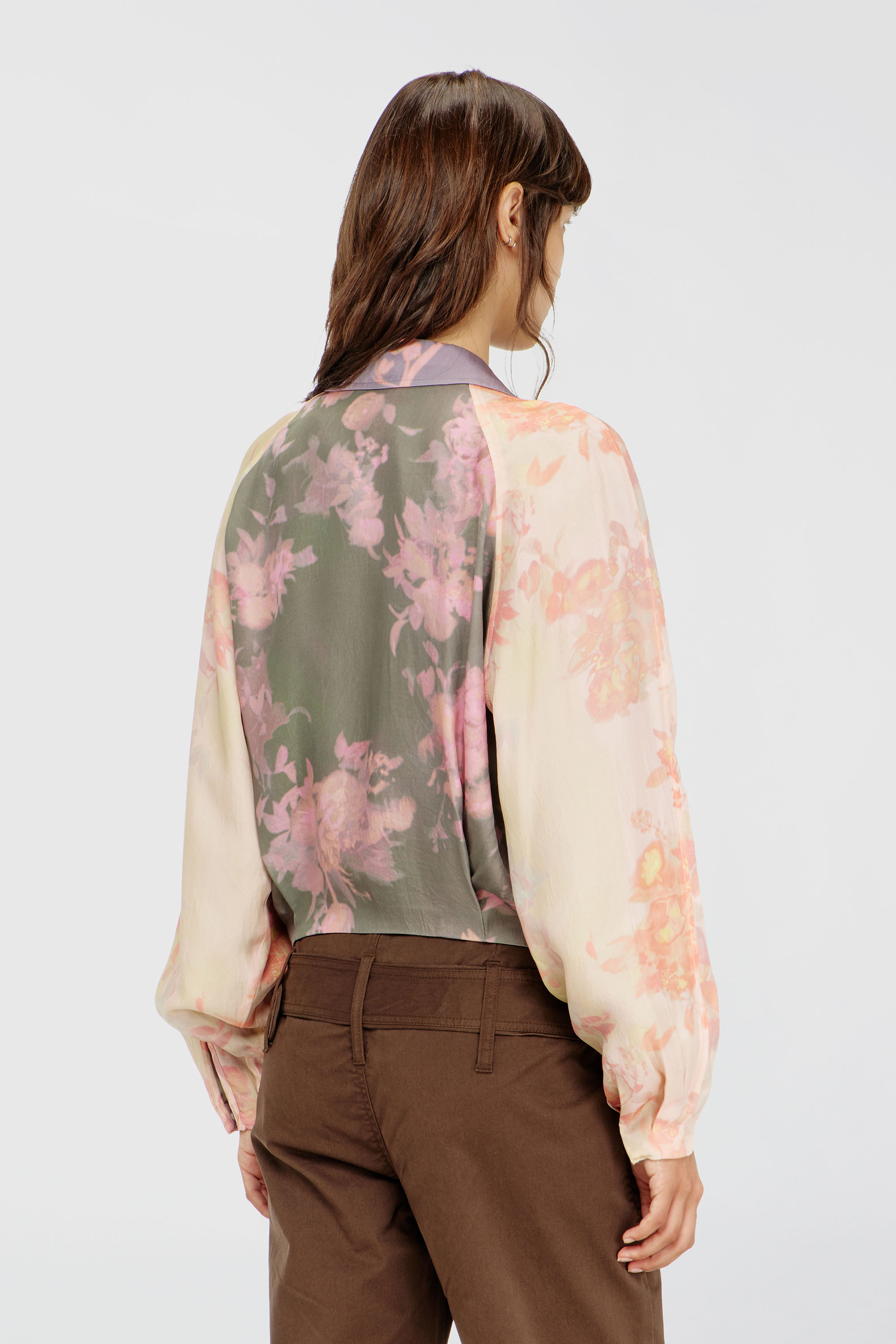 Diesel - G-ALENA, Woman's Floral bomber jacket in crinkled acetate in Green/Pink - 4