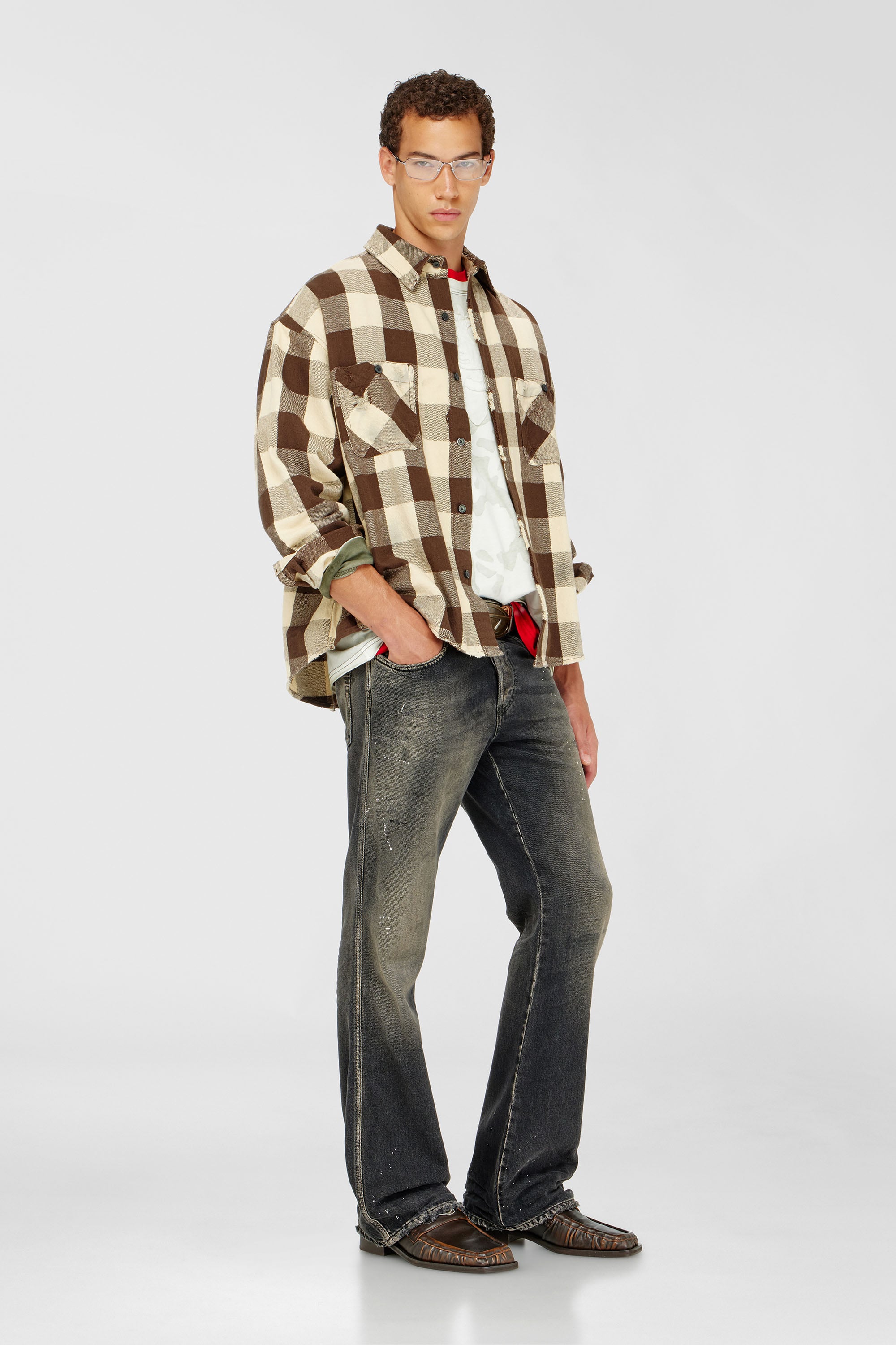 Check flannel shirt with distressed effect