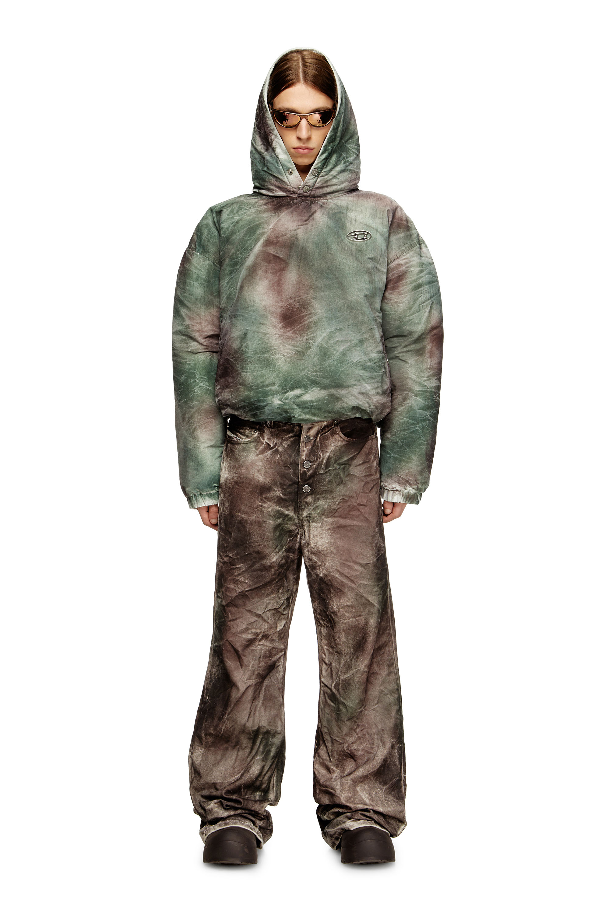 Diesel - W-THUG-JKT-PUFFY, Unisex's Puffy hooded jacket in camo nylon in Brown/Green - 3