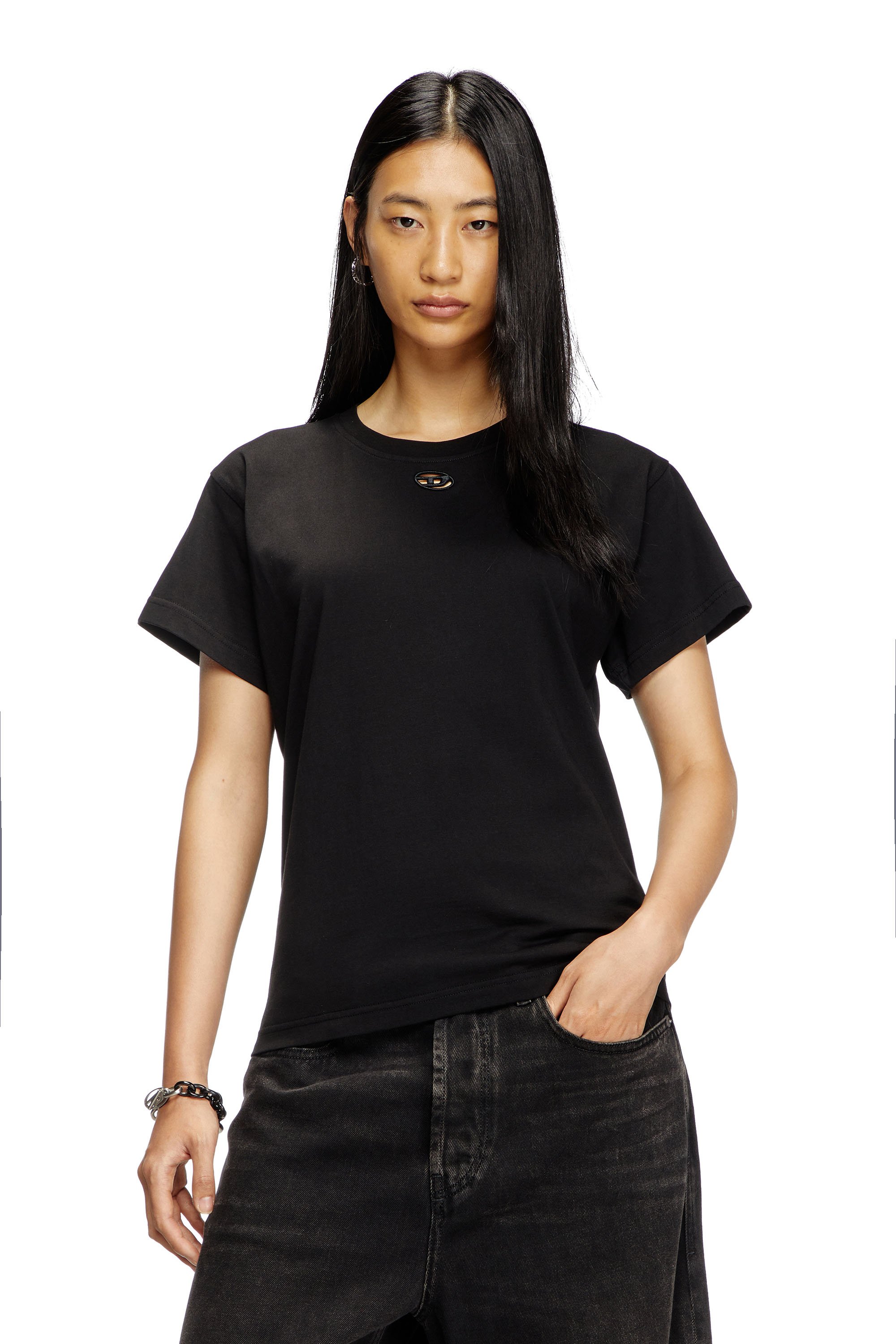 Diesel - T-MAREY, Woman's T-shirt with small Oval D in Black - 1