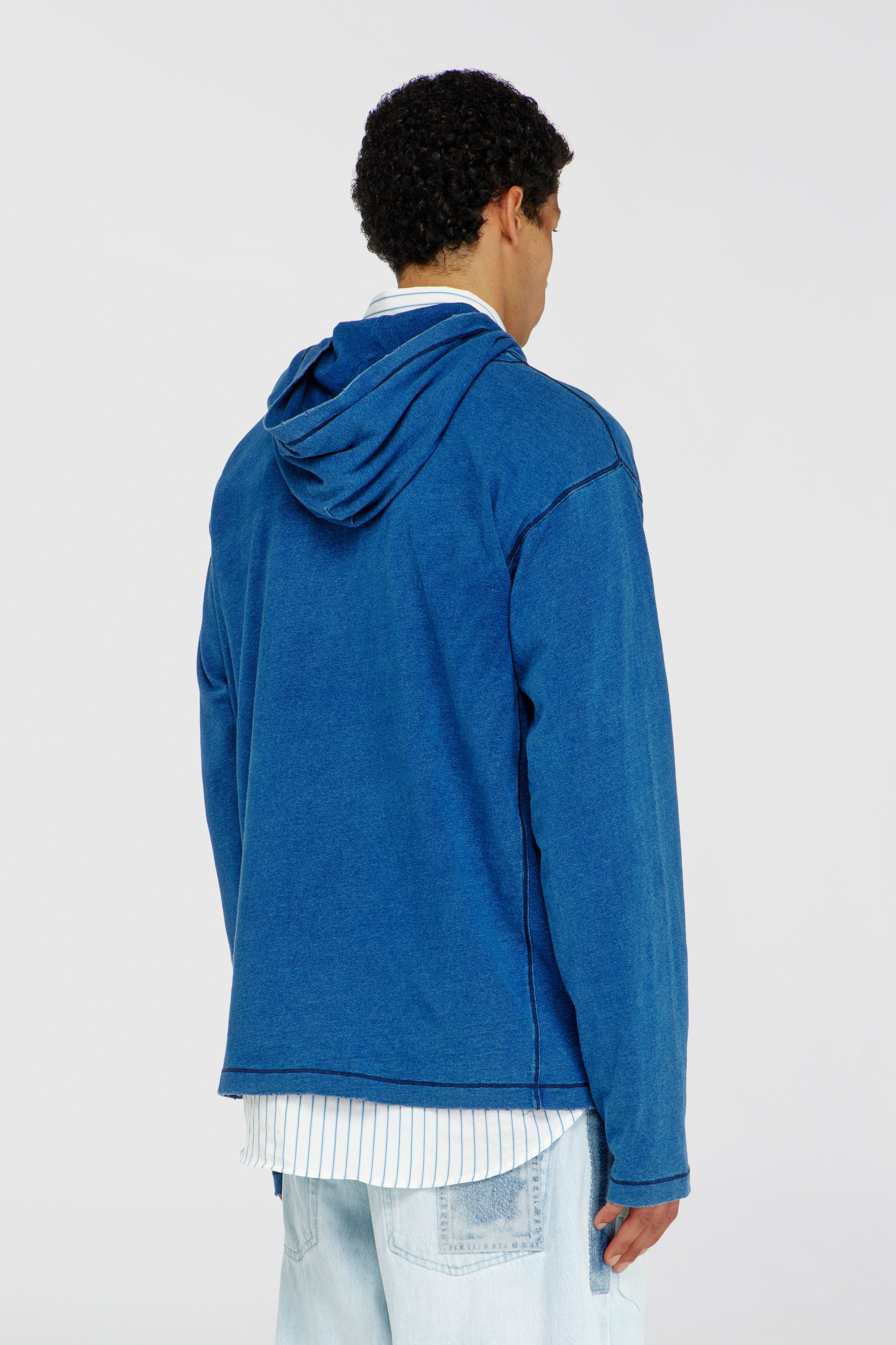 Diesel - T-NOX-LS-HOOD, Man's Hooded long-sleeve T-shirt with shadow-effect patches in Medium blue - 4