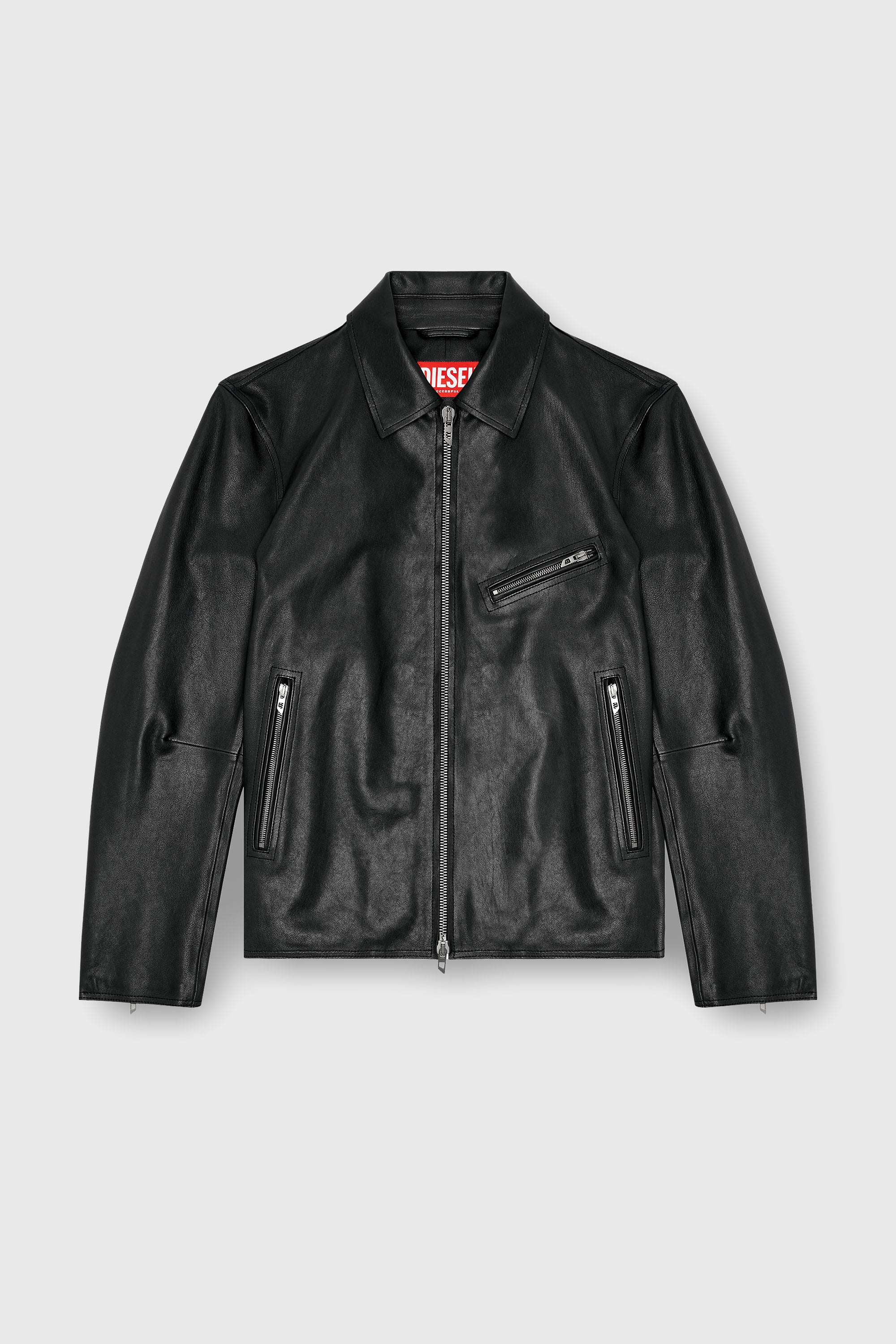 Diesel - L-KORN-A, Man's Leather jacket with embossed Oval D in Black - 2