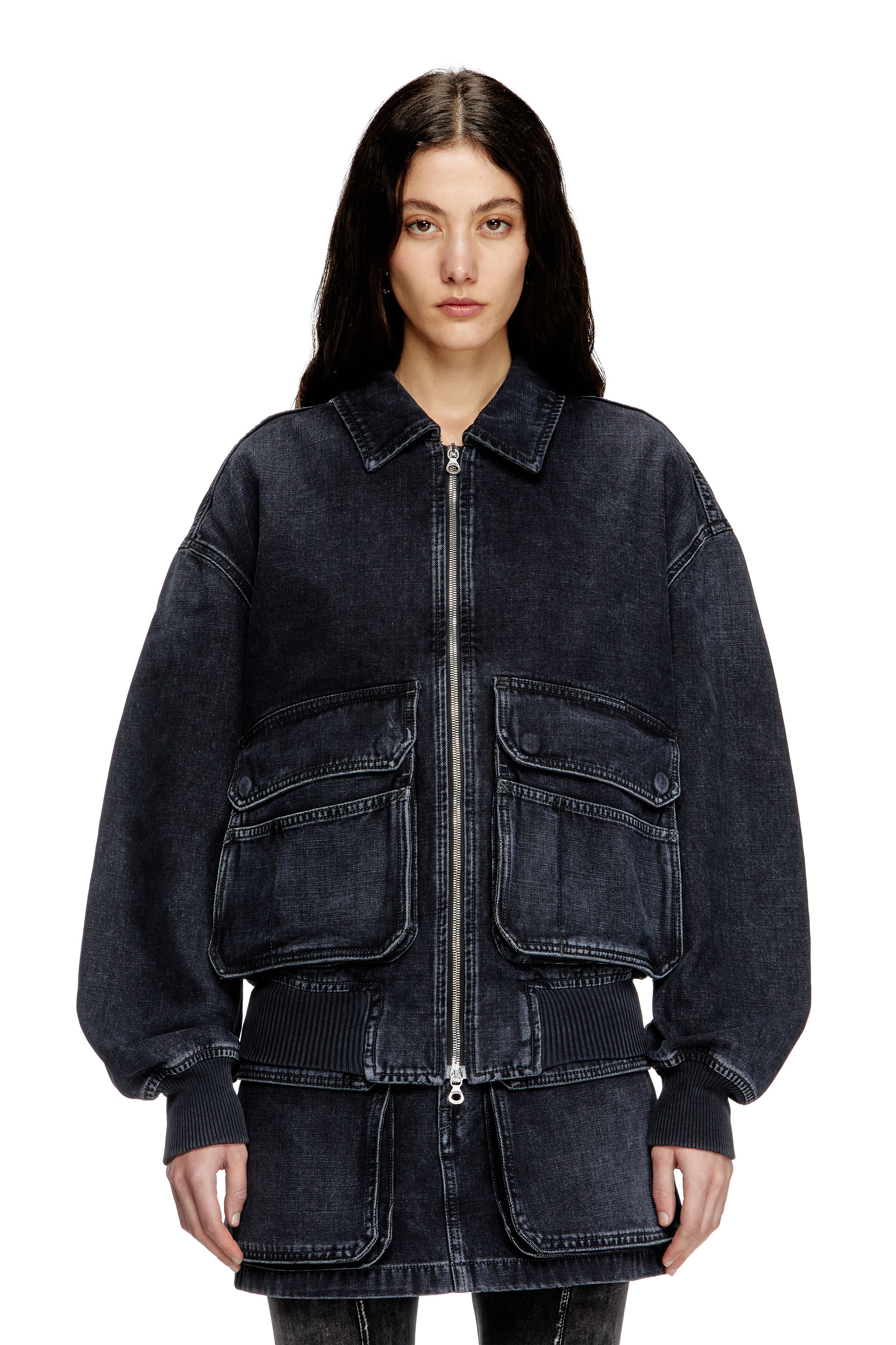 Diesel - D-KURZ, Unisex's Jacket in batavia-weave denim in Black - 1