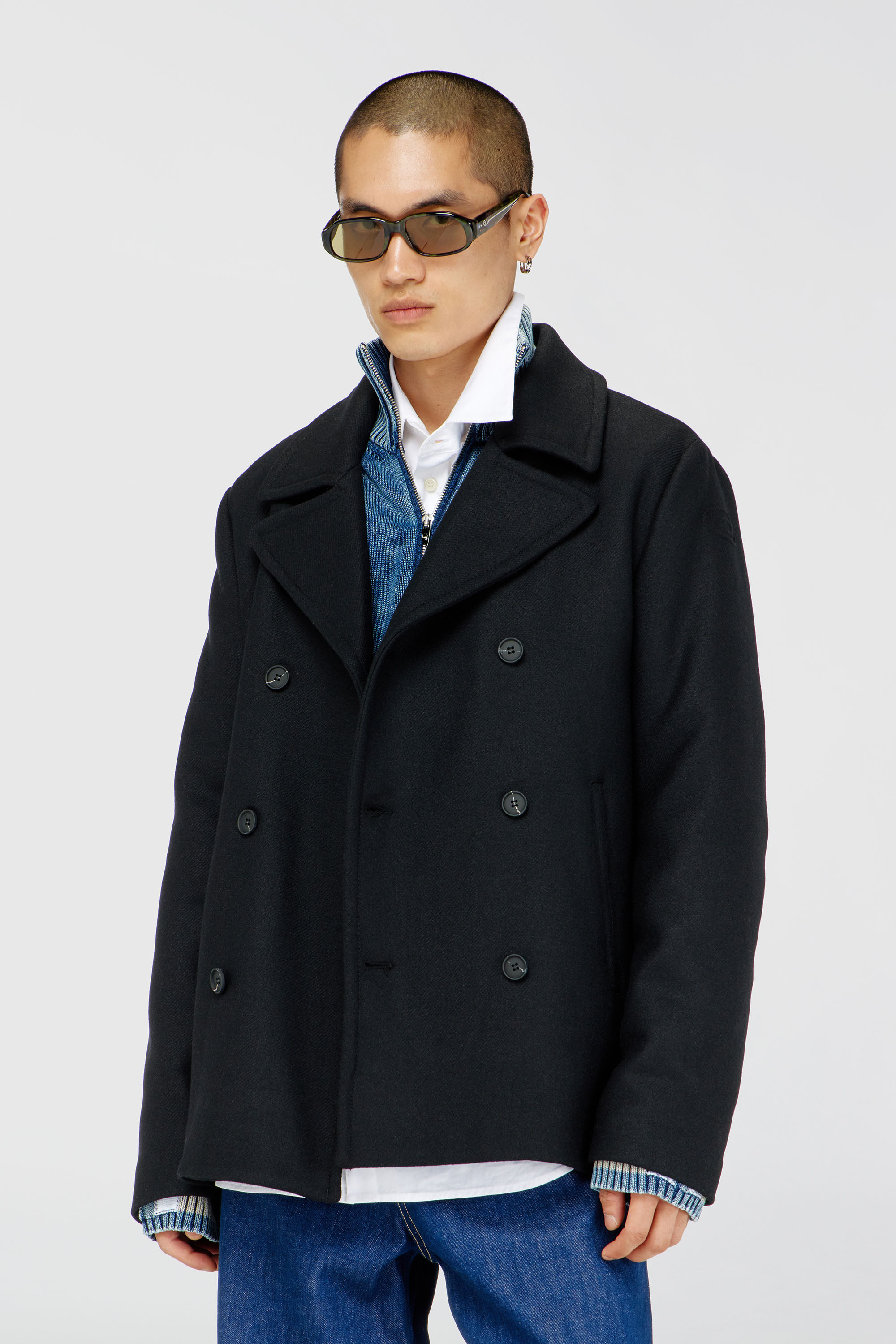 Diesel - W-HALEY-WRD, Man's Peacoat in felted wool blend in Black - 3