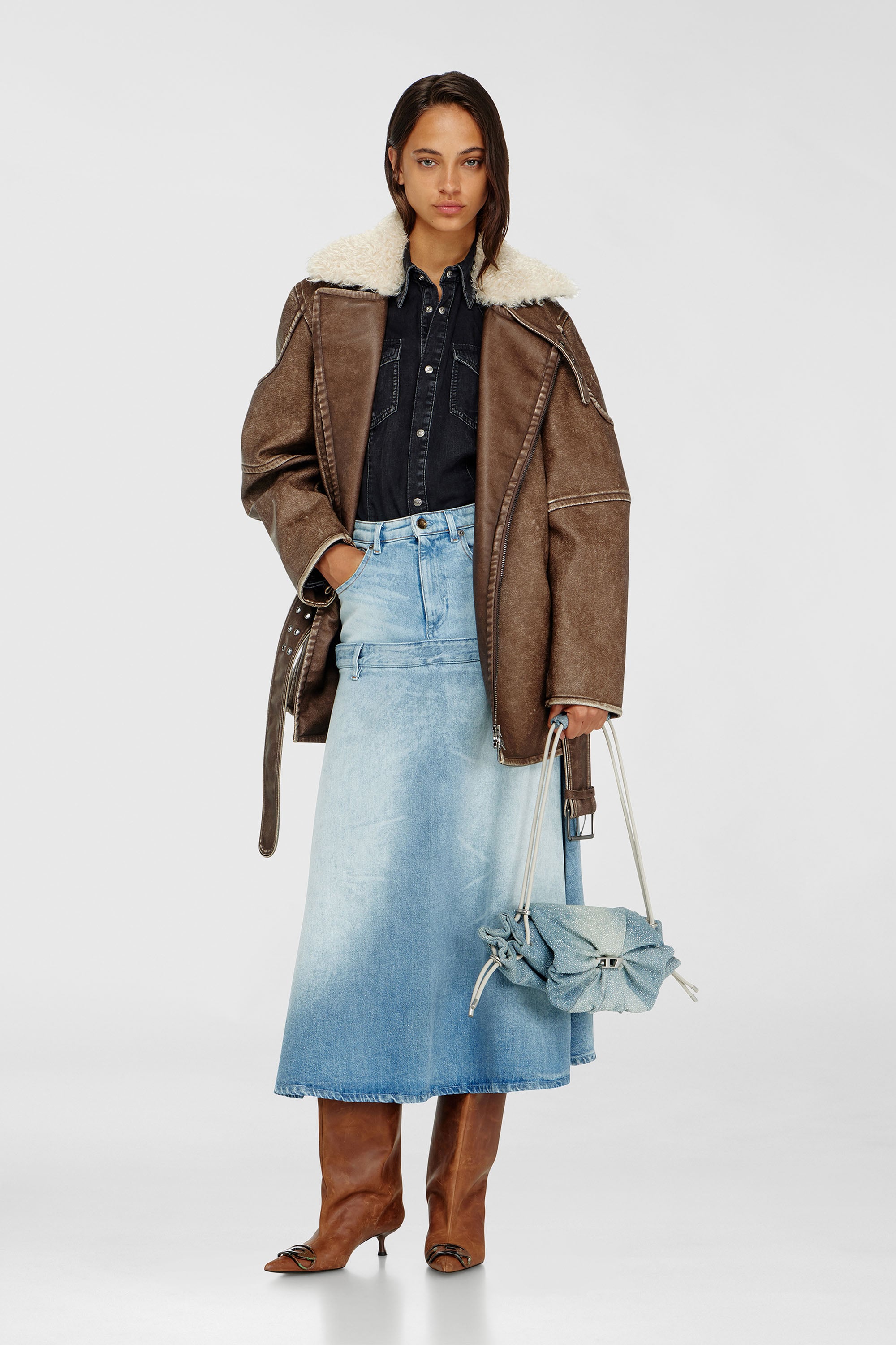 Double-breasted aviator-biker coat