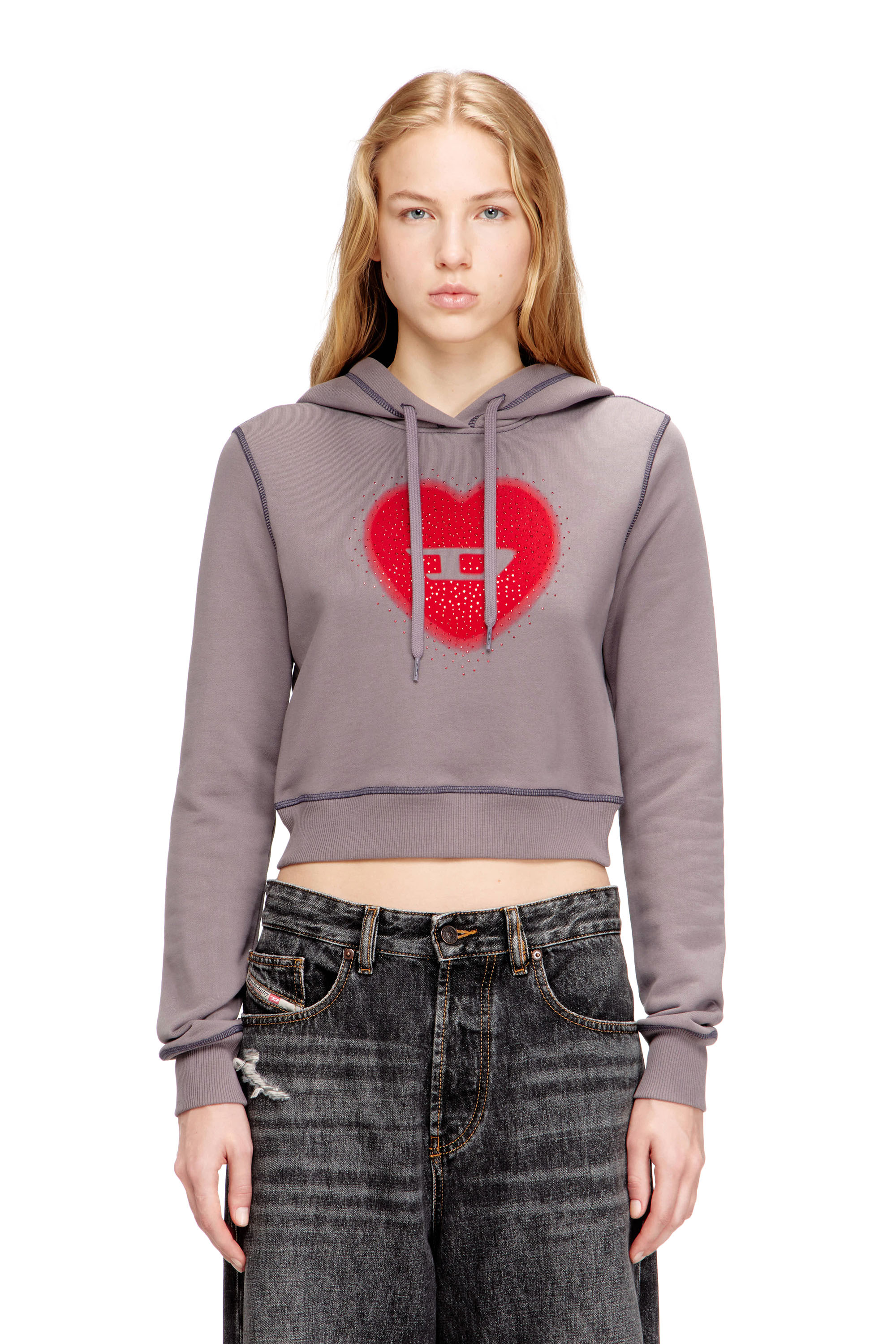 Diesel - F-SLIMMY-HOOD-S5, Woman's Hoodie with heart print and studs in null - 3