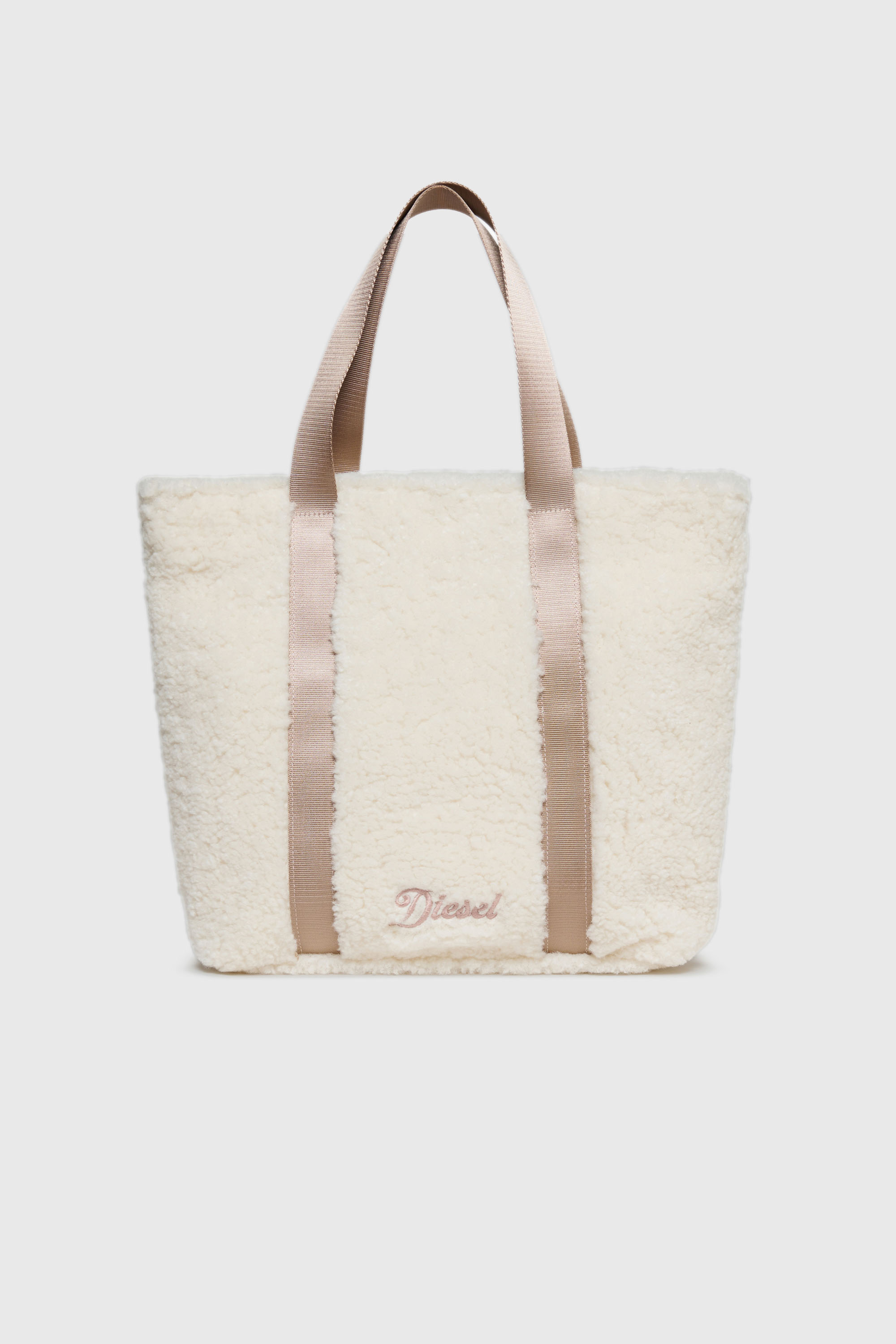 Diesel - WIXA, Woman's WIXA - Tote bag in teddy fleece in White - 1