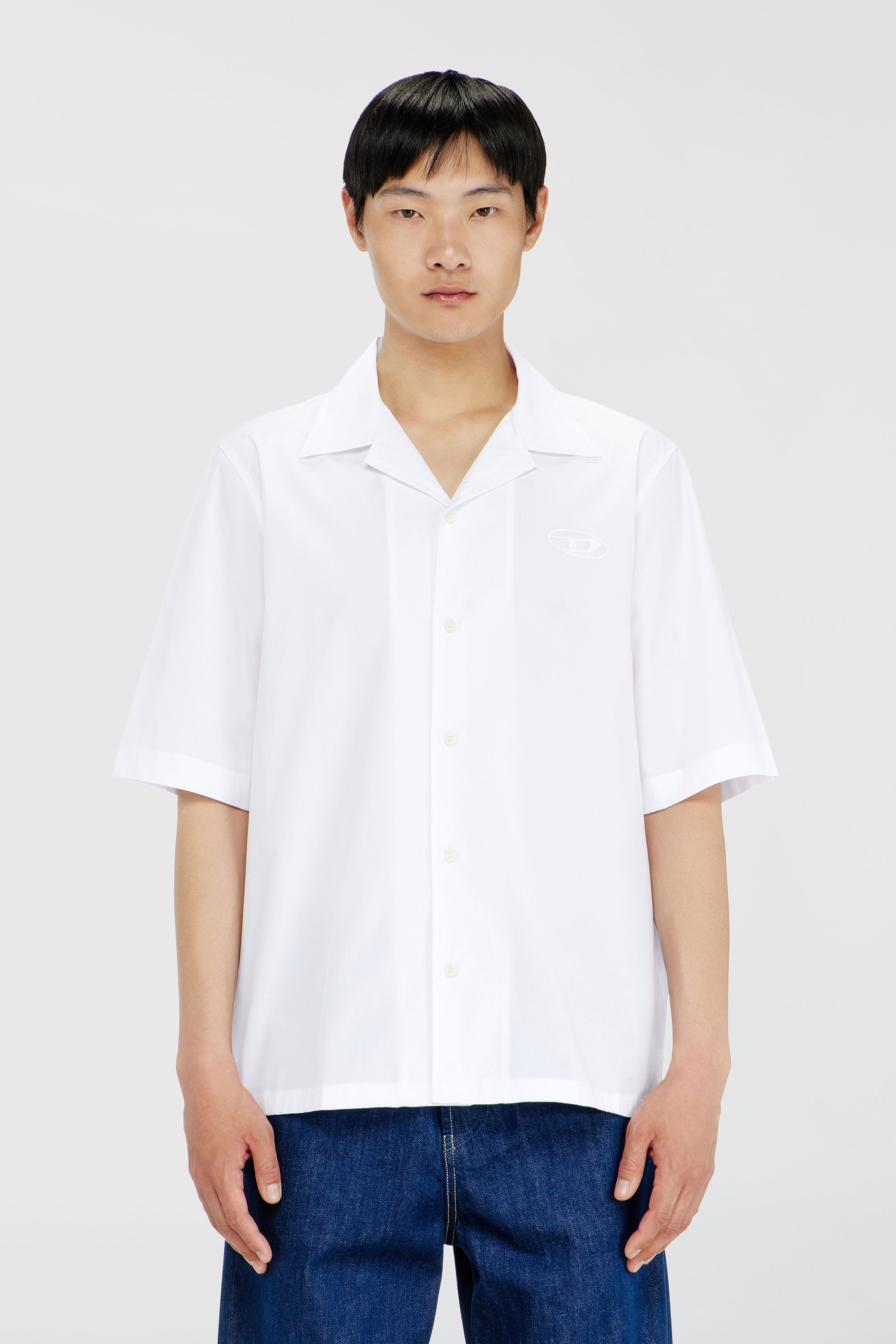 Diesel - S-MAC-GSBH, Man's Stretch poplin shirt with Oval D embroidery in White - 3