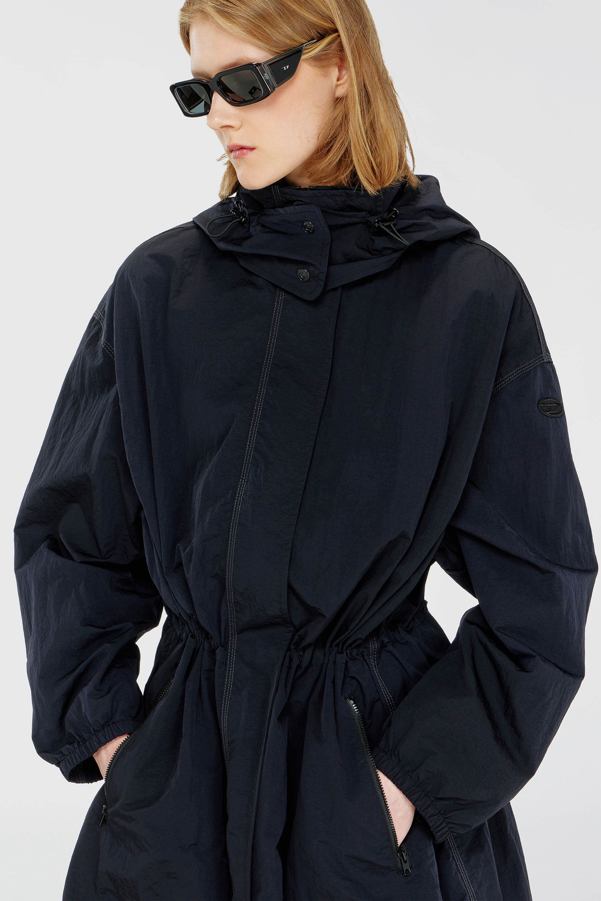 Diesel - G-ASTER-T1, Woman's Nylon trench coat with detachable hood in Night Blue - 5