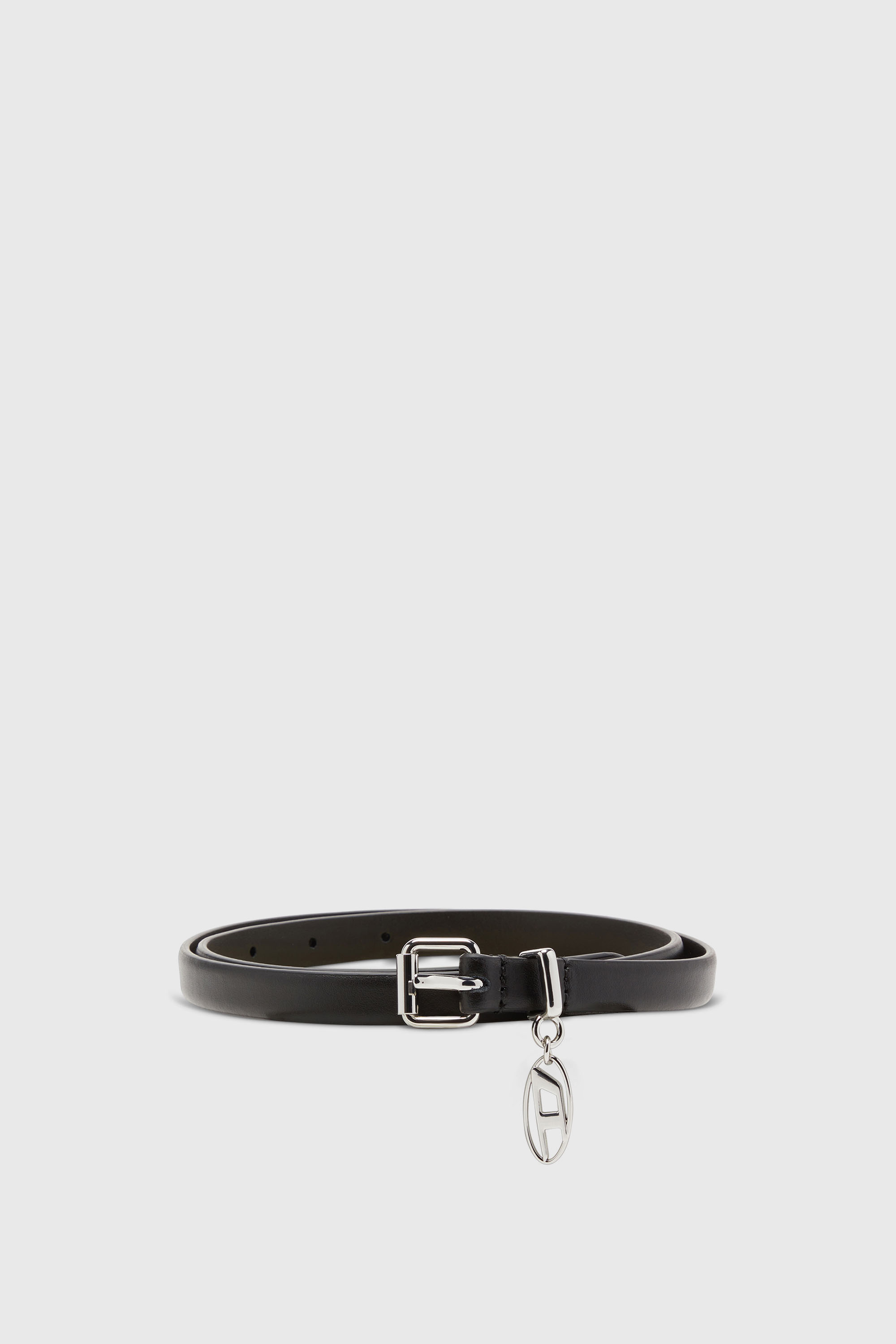 Diesel - B-CHARM-OVAL D, Woman's 1.5 cm slimleather belt with Oval D charm in Black - 1