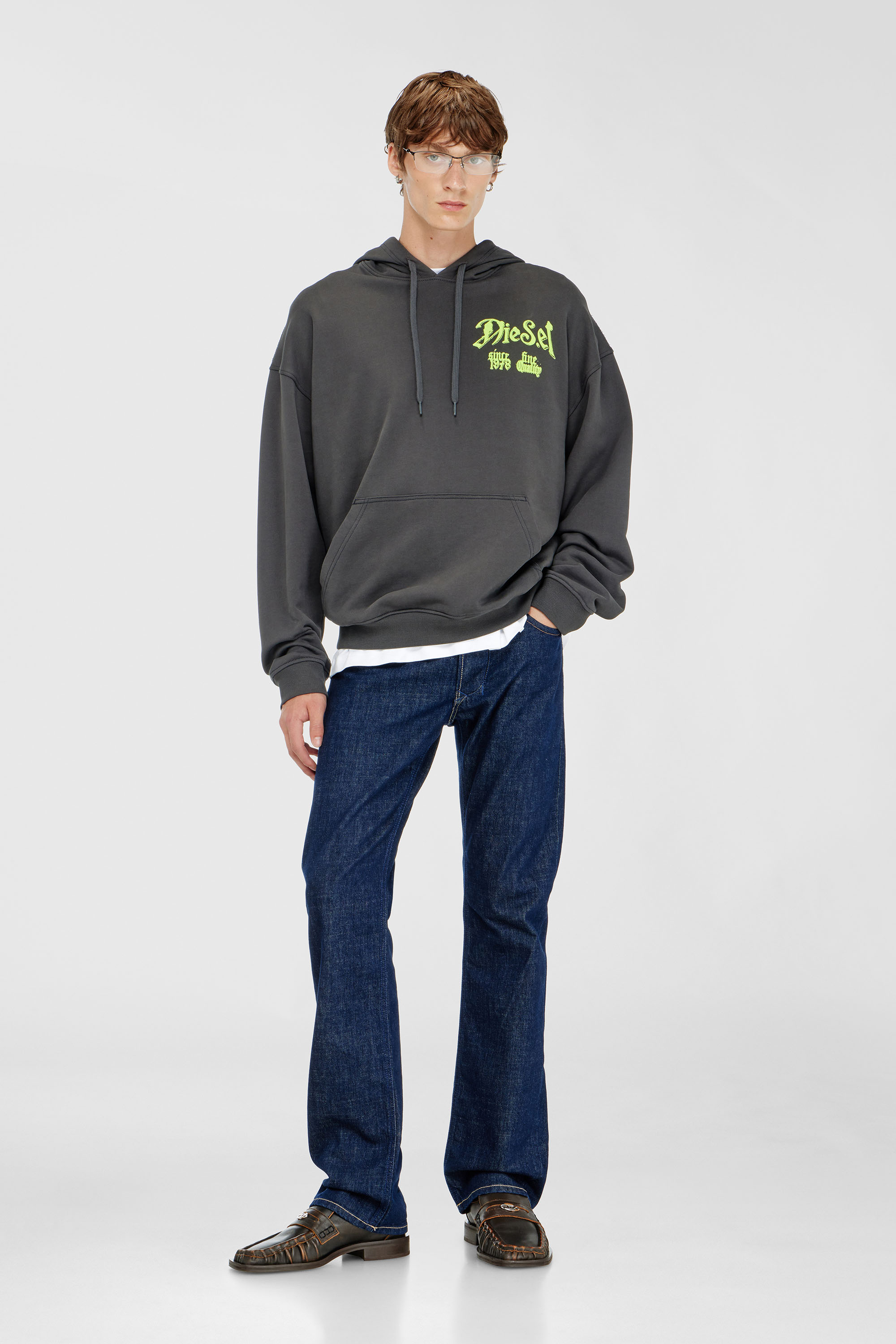 Diesel - S-BOXT-HOOD-AA2, Man's Cotton hoodie with flocked graphics in Dark grey - 2