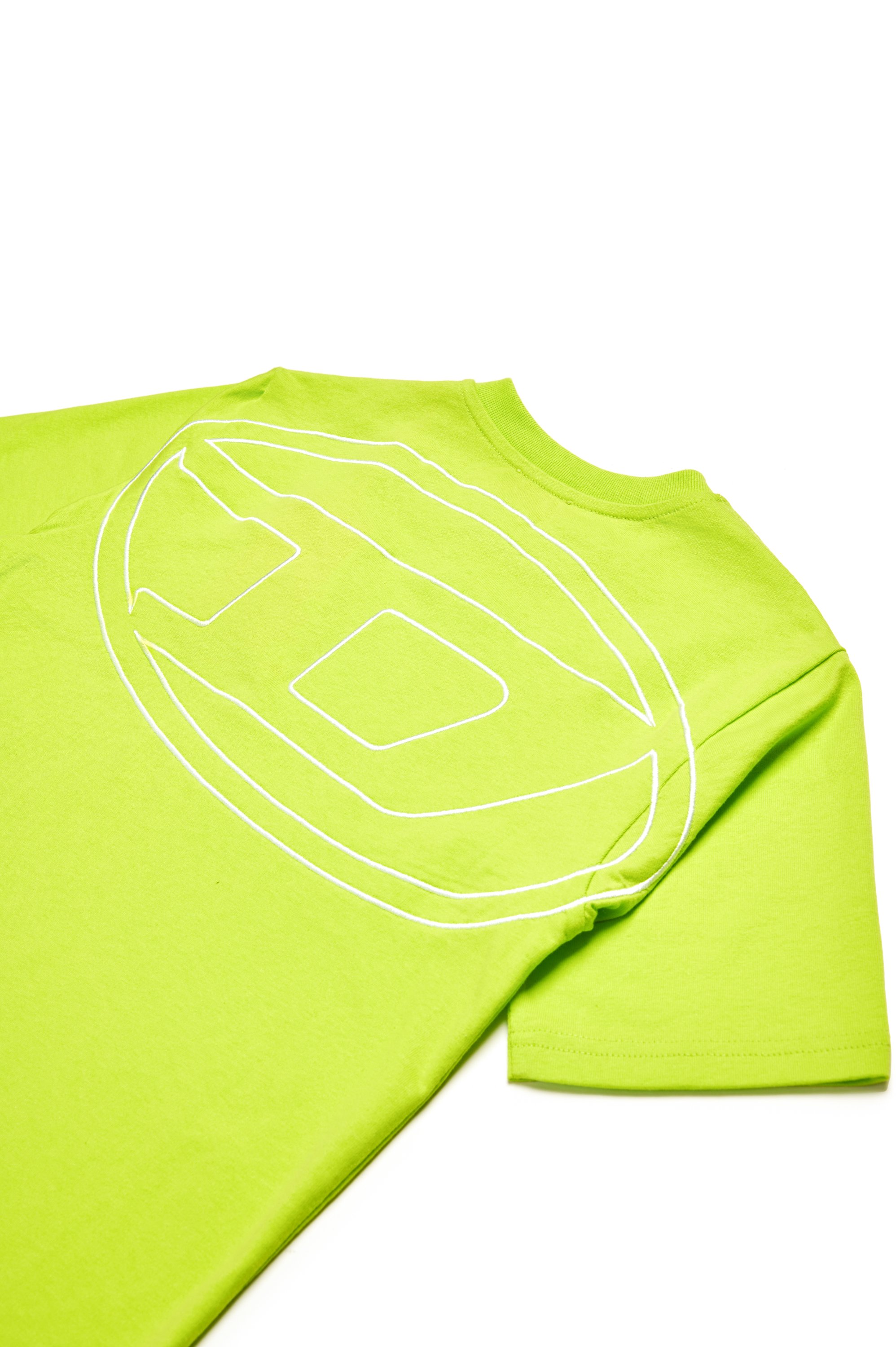 Diesel - TBOGGYMEGOVALD OVER, Man's T-shirt with mega Oval D embroidery in Green Fluo - 4