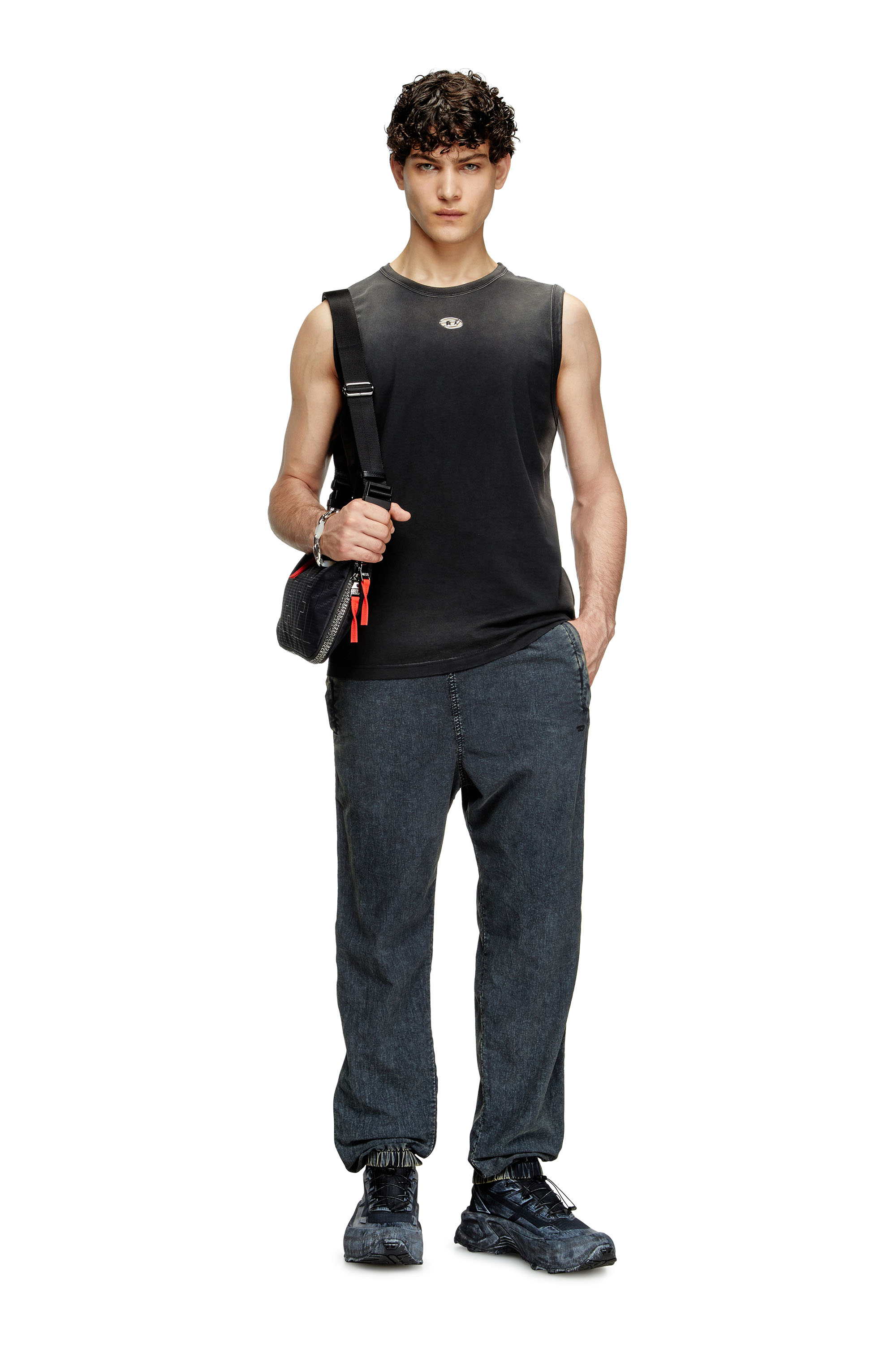 Diesel - T-BRICO-NEW, Man's Faded tank top with cut-out Oval D in Black - 1