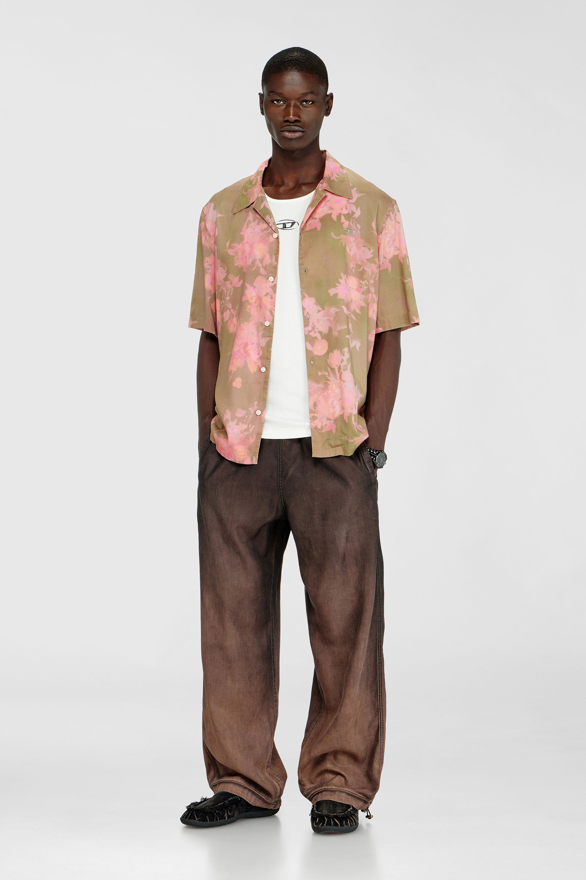 Diesel - S-BRAD-QMCE, Man's Lyocell shirt with all-over floral print in Pink/Brown - 1