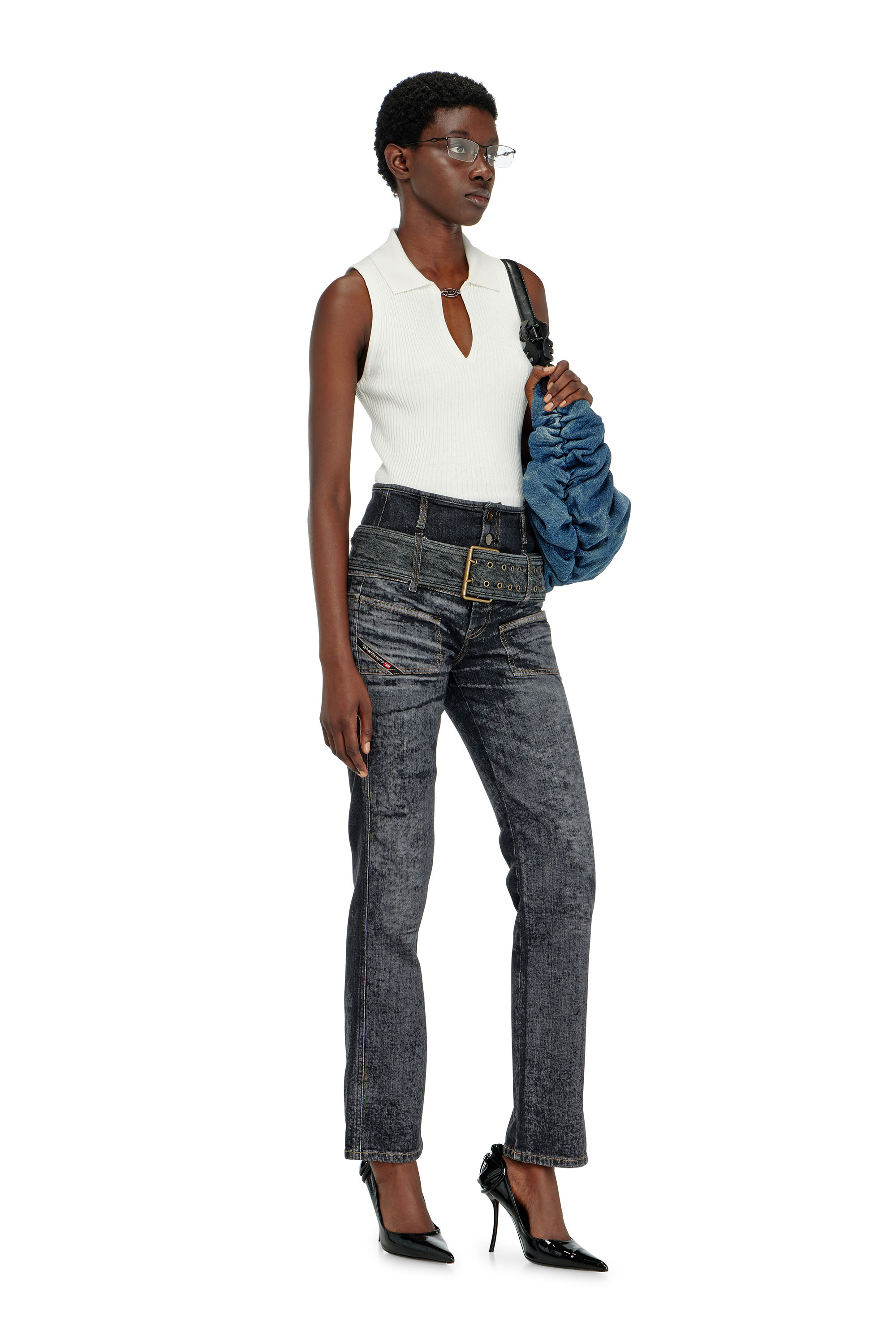 Diesel - M-LILITA, Woman's Sleeveless rib-knit polo top in silk blend in White - 2