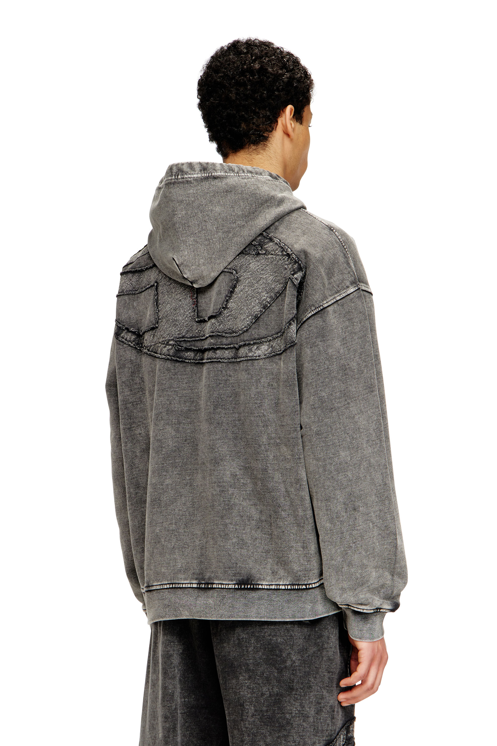 Diesel - S-BOXT-HOOD-DEN, Man's Hoodie with raw-cut back patch in Dark grey - 4