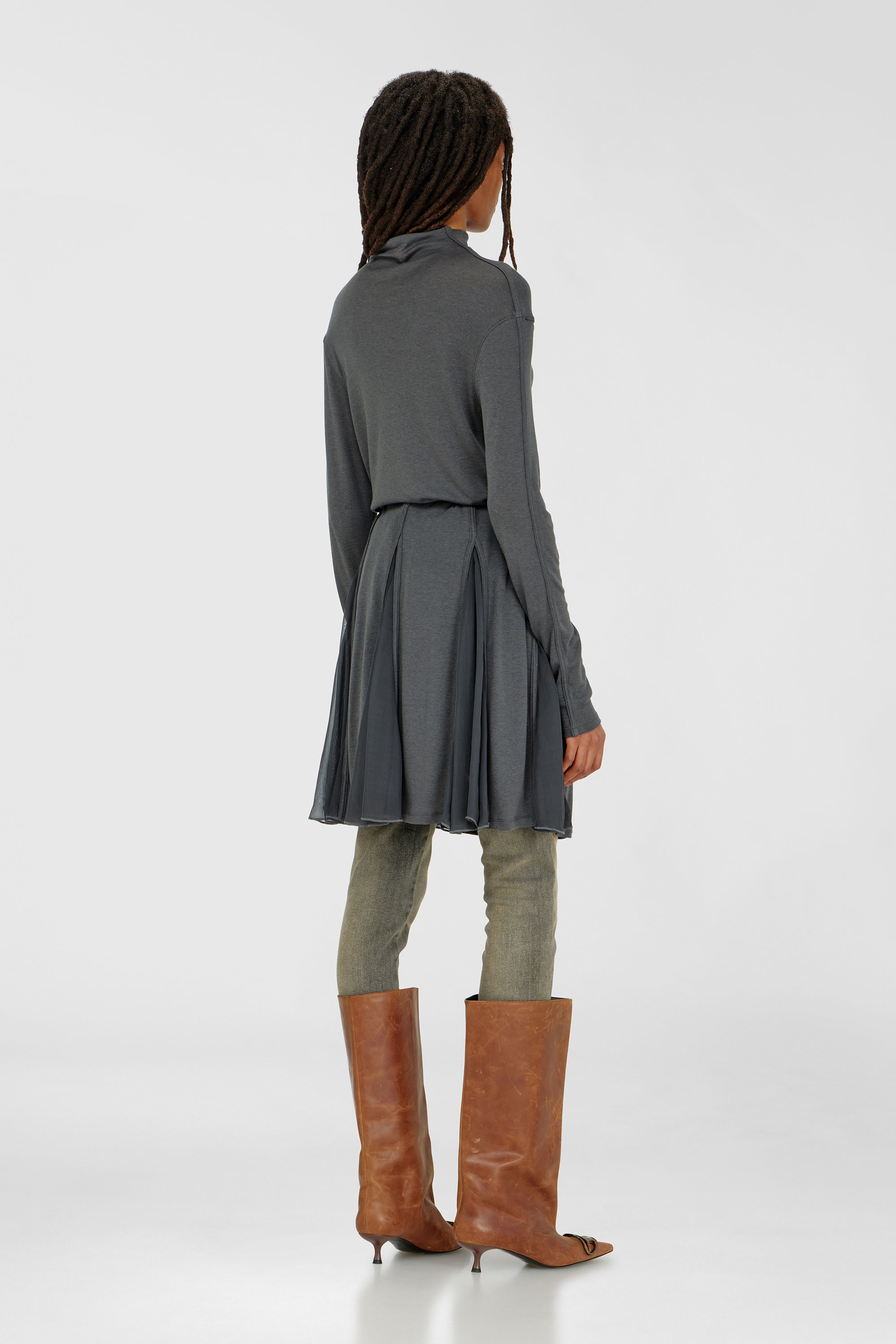 Diesel - D-REI, Woman's Turtleneck mini dress in jersey and chiffon in Grey - 4