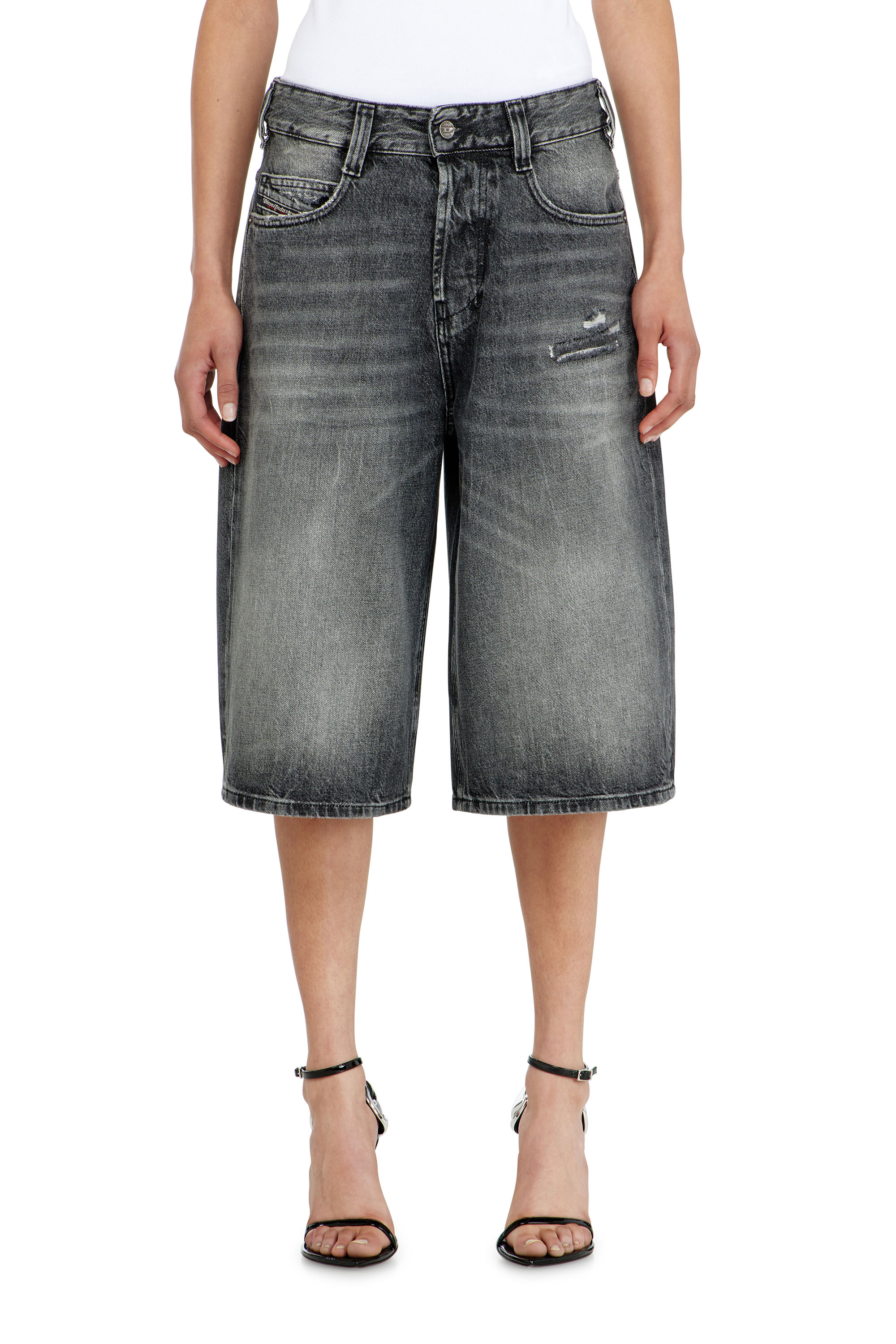 Diesel - D-ENIM-M-SHORT, Unisex's Denim relaxed shorts with abrasions in Grey - 1