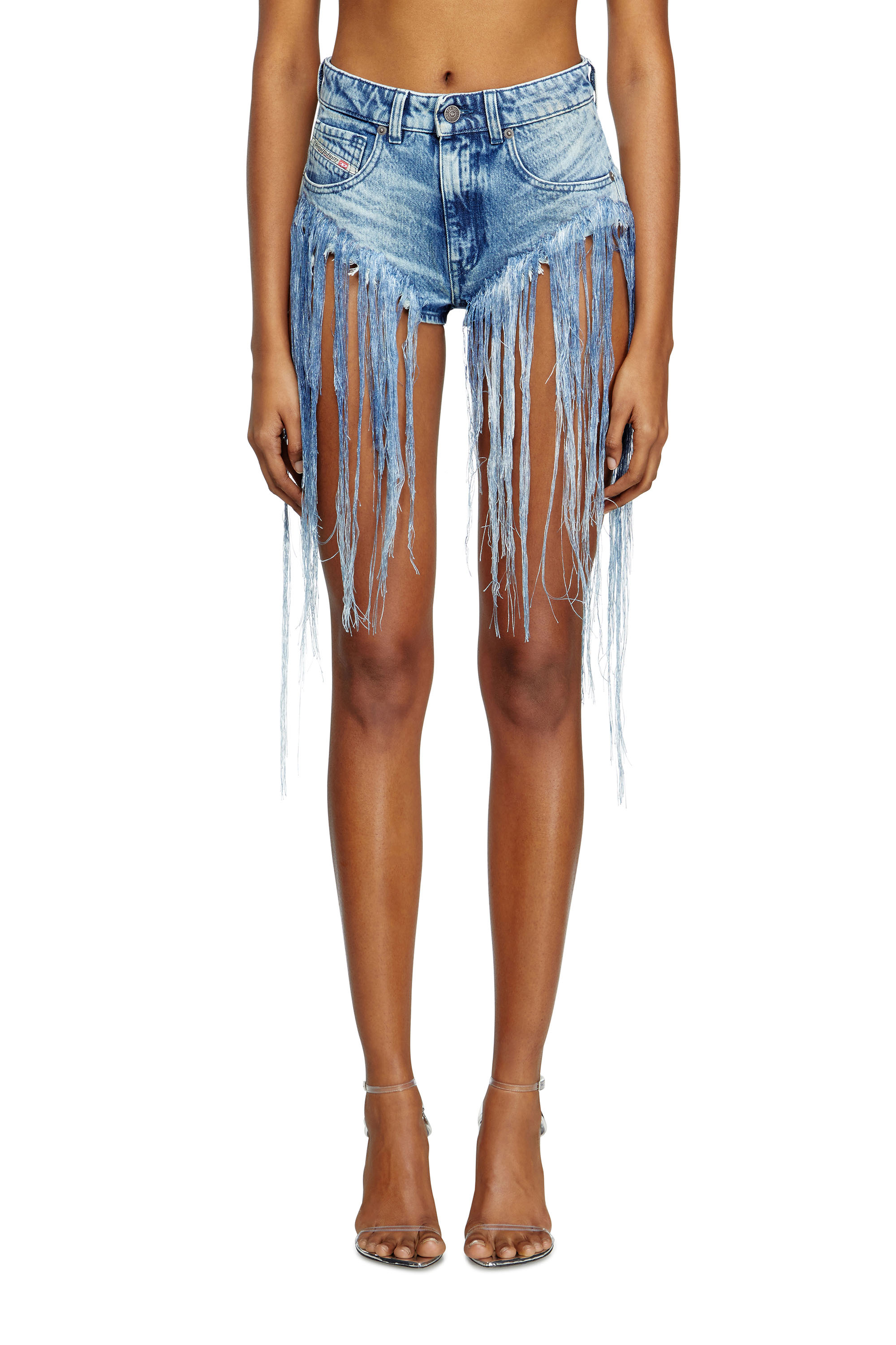 Diesel - DE-JIZZ-FSG, Woman's Shorts in distressed fringed denim in Medium blue - 3