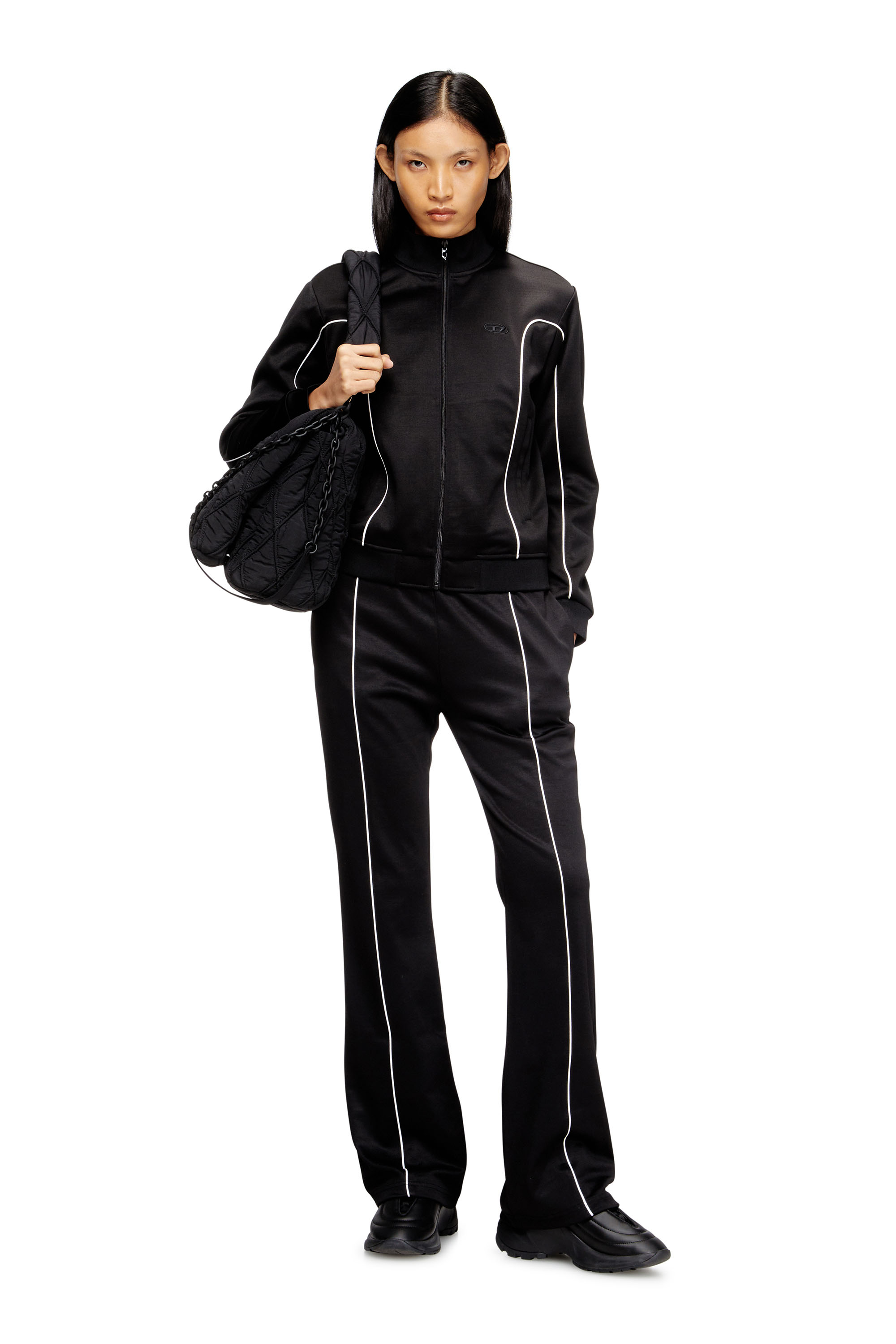 Diesel - F-LOCKING-OD, Woman's Sweat-jacket with contrast piping in Black/White - 2