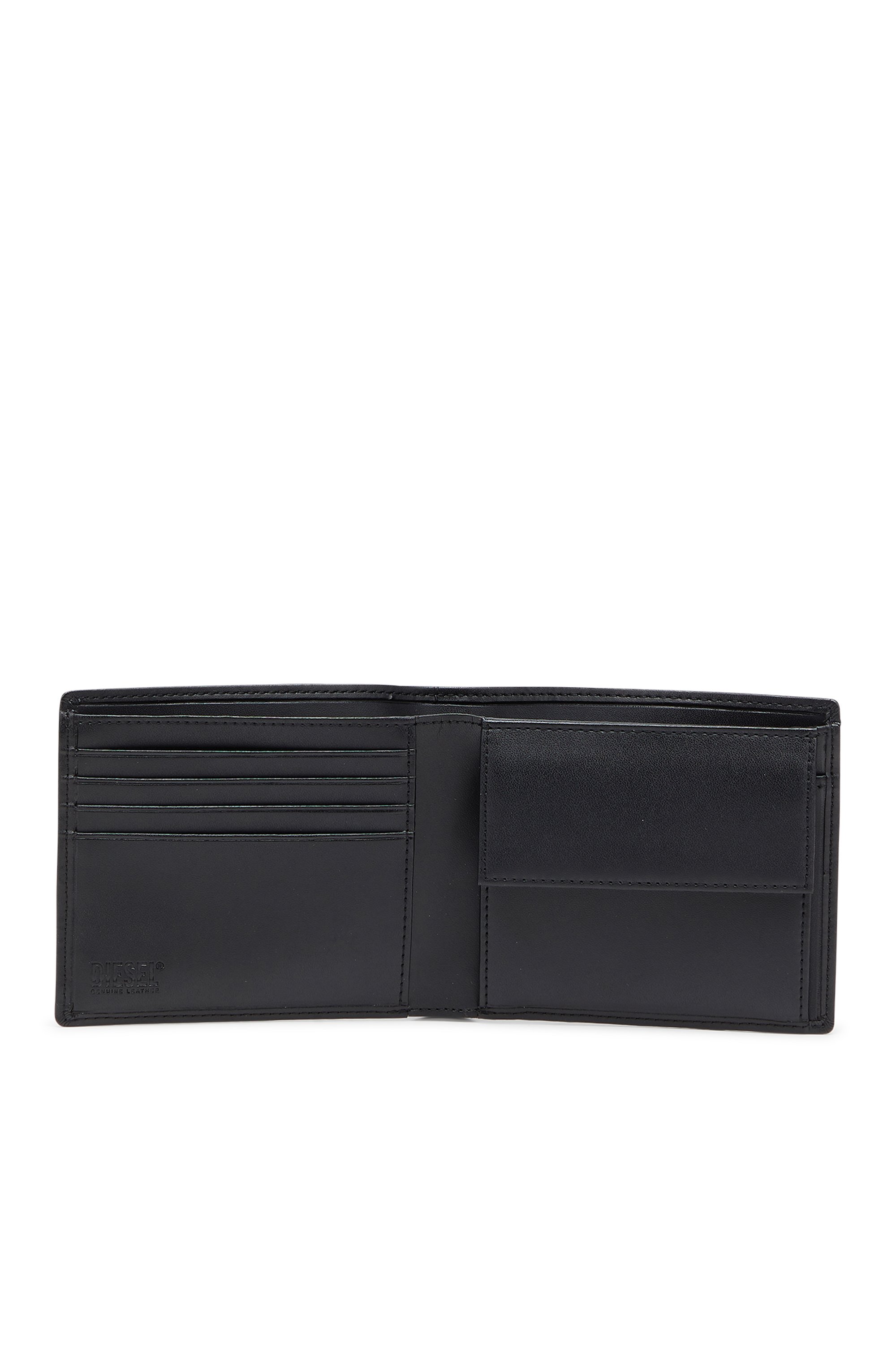 Diesel - D-LOGO 2.0 BI FOLD COIN S, Man's Bi-fold wallet in leather with coin pocket in Black - 3