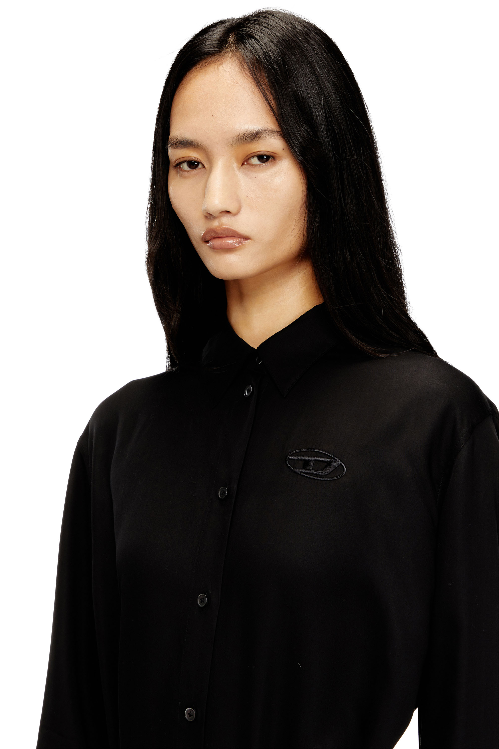 Diesel - D-ILETTA-S1, Woman's Midi shirt dress with twisted detail in Black - 4