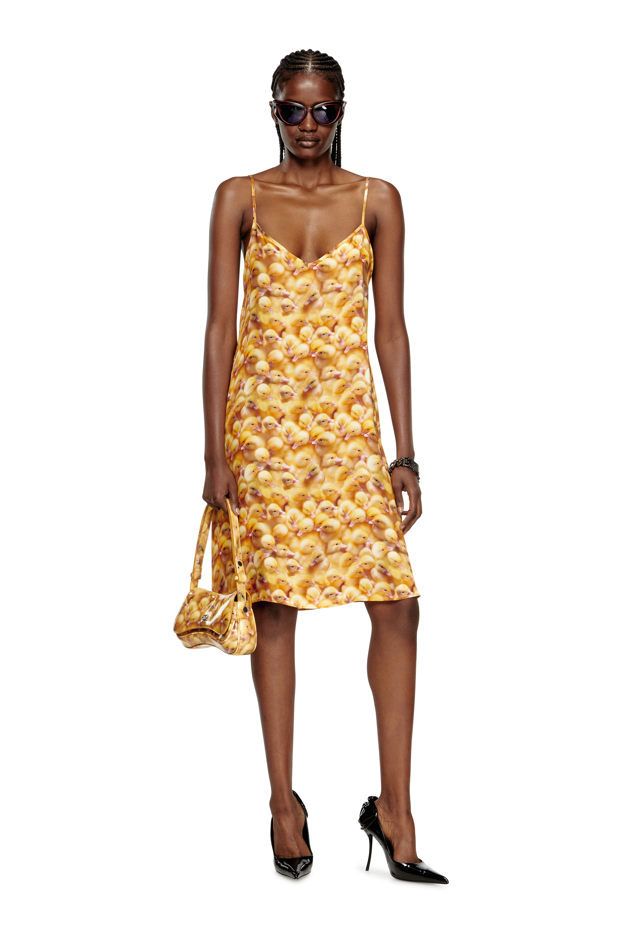 Diesel - D-ULCET, Woman's Mini dress in viscose with all-over print in Yellow - 1