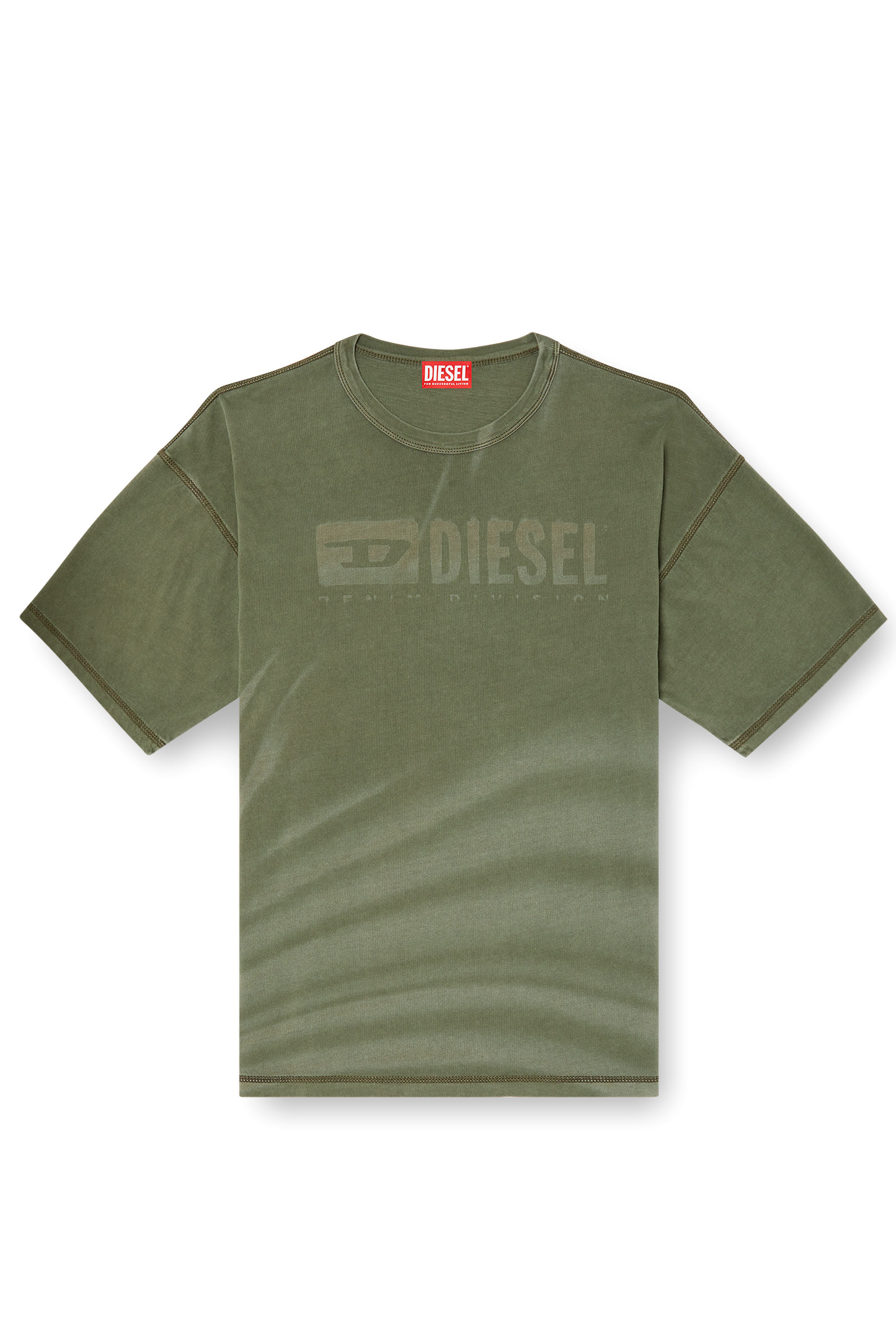 Diesel - T-ADJUST-R13, Man's Laser-faded logo T-shirt in Olive Green - 3