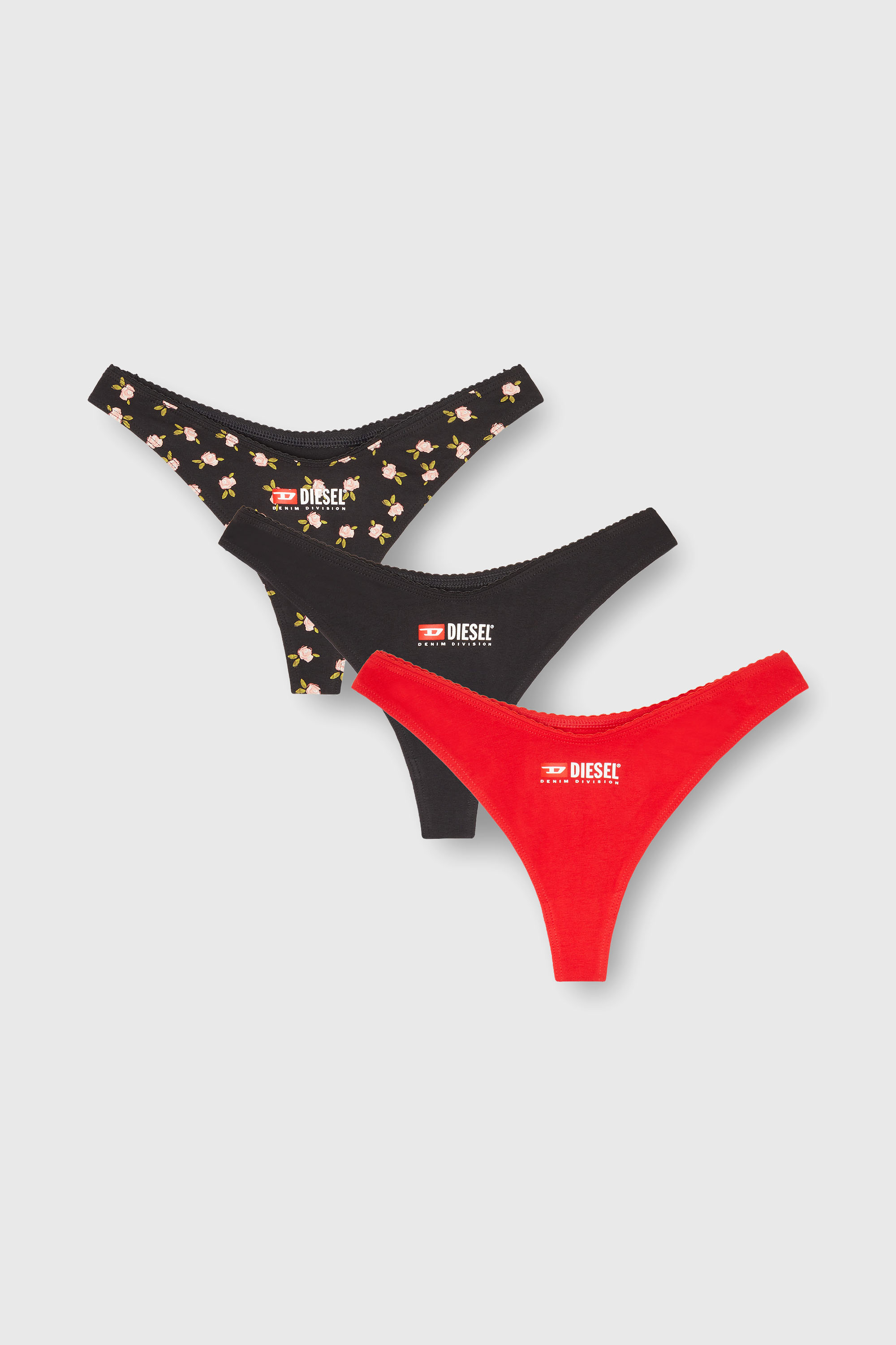 Diesel - PUNCHY-D-CORE-3PACK, Woman's 3-pack of stretch cotton thongs with floral print in Black - 2