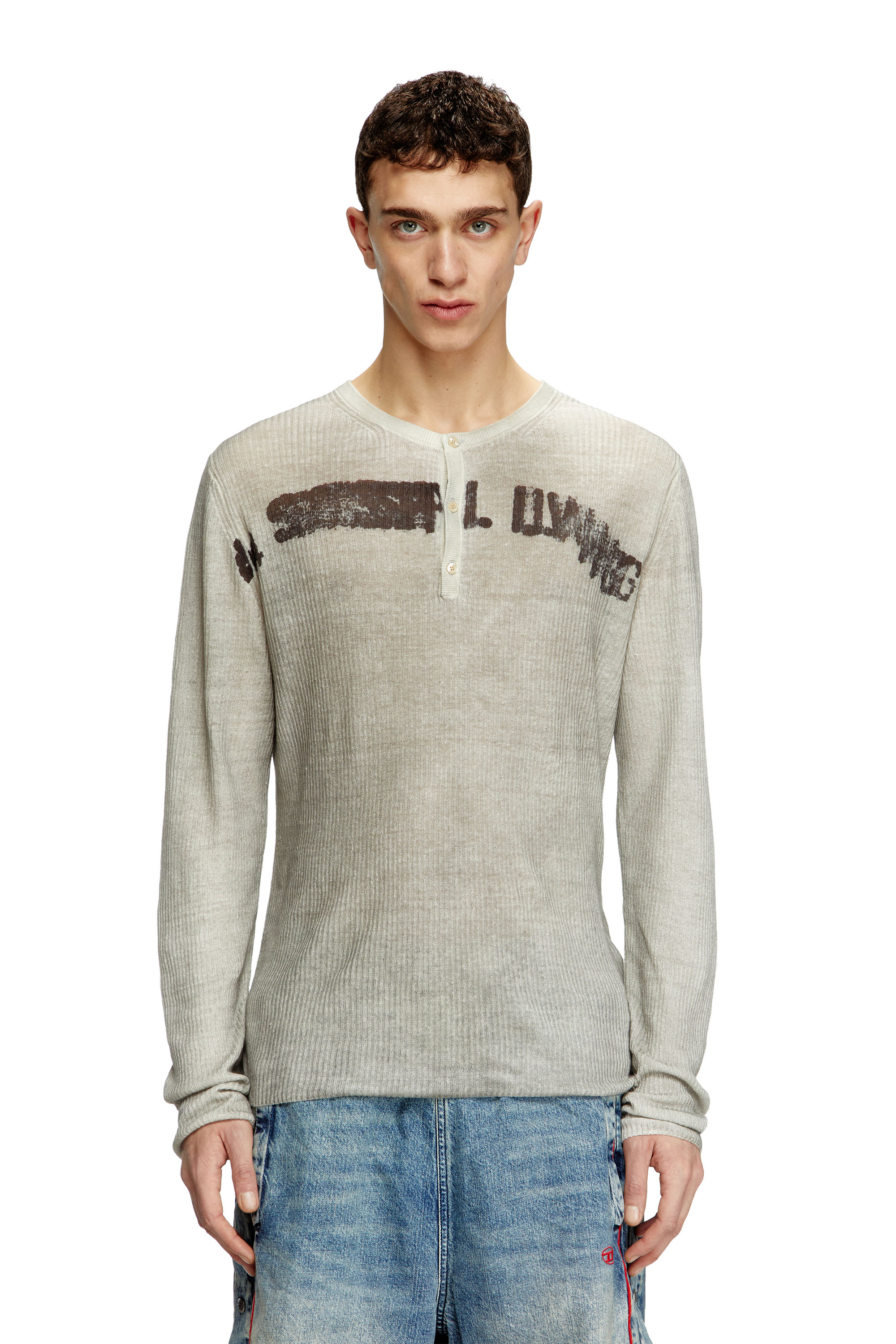 Diesel - K-ROBBY, Unisex's Dirty-effect Henley jumper in linen in Beige - 2