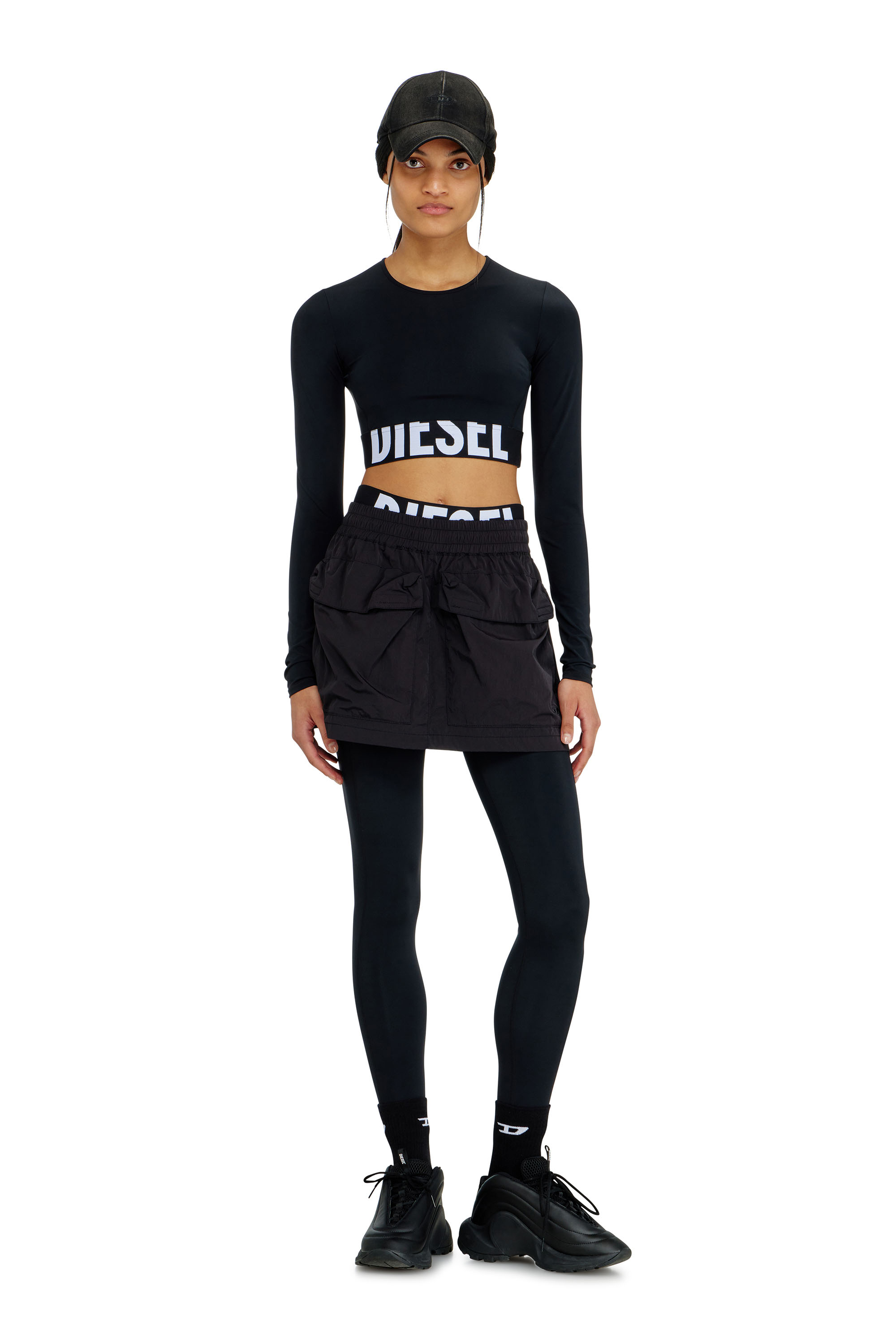 Diesel - ADELINE-D-POP, Woman's Microfibre leggings with cut-off logo in Black - 5