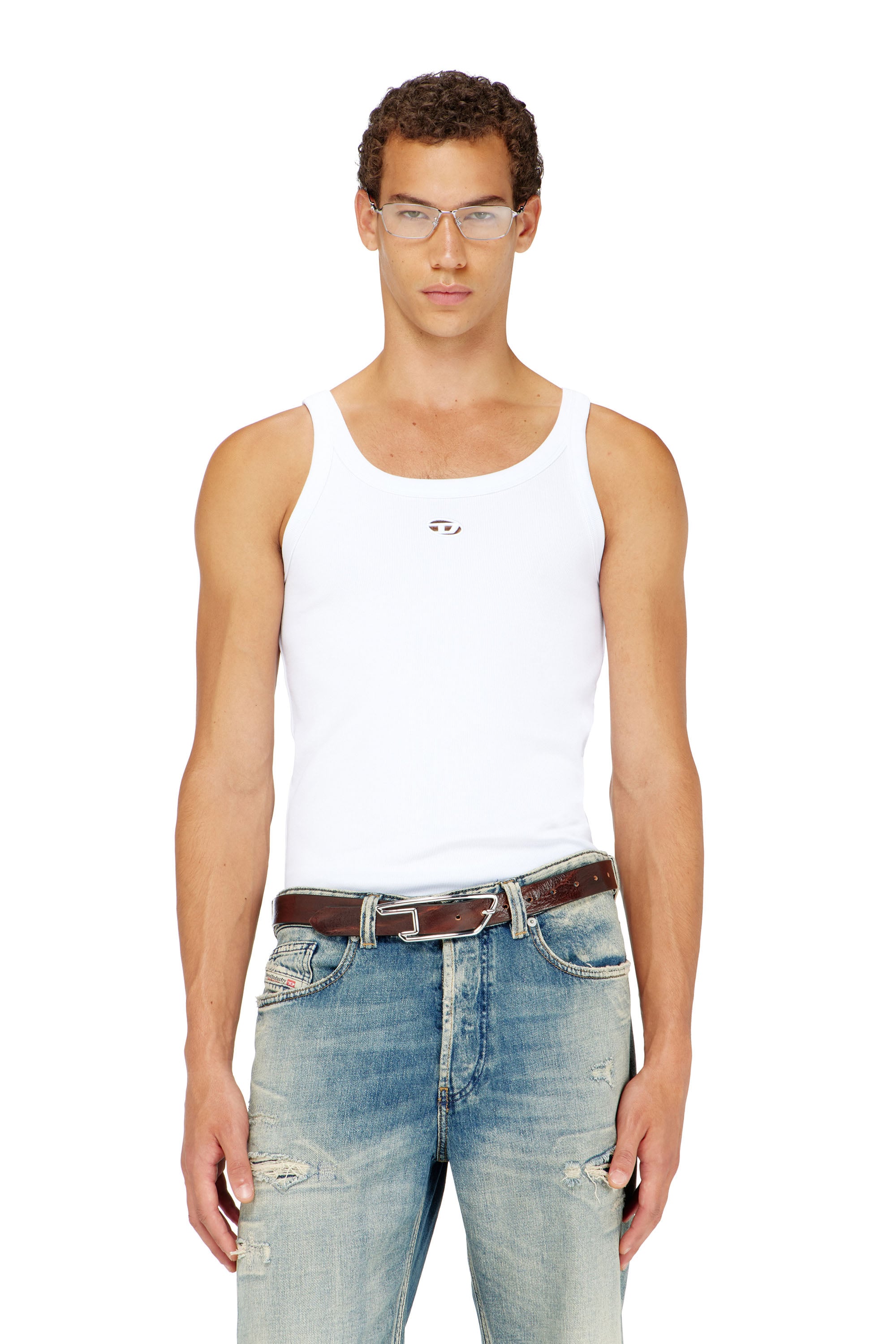 Diesel - T-WIFE-DCO, Man's Slim cotton tank with Oval D logo in White - 1