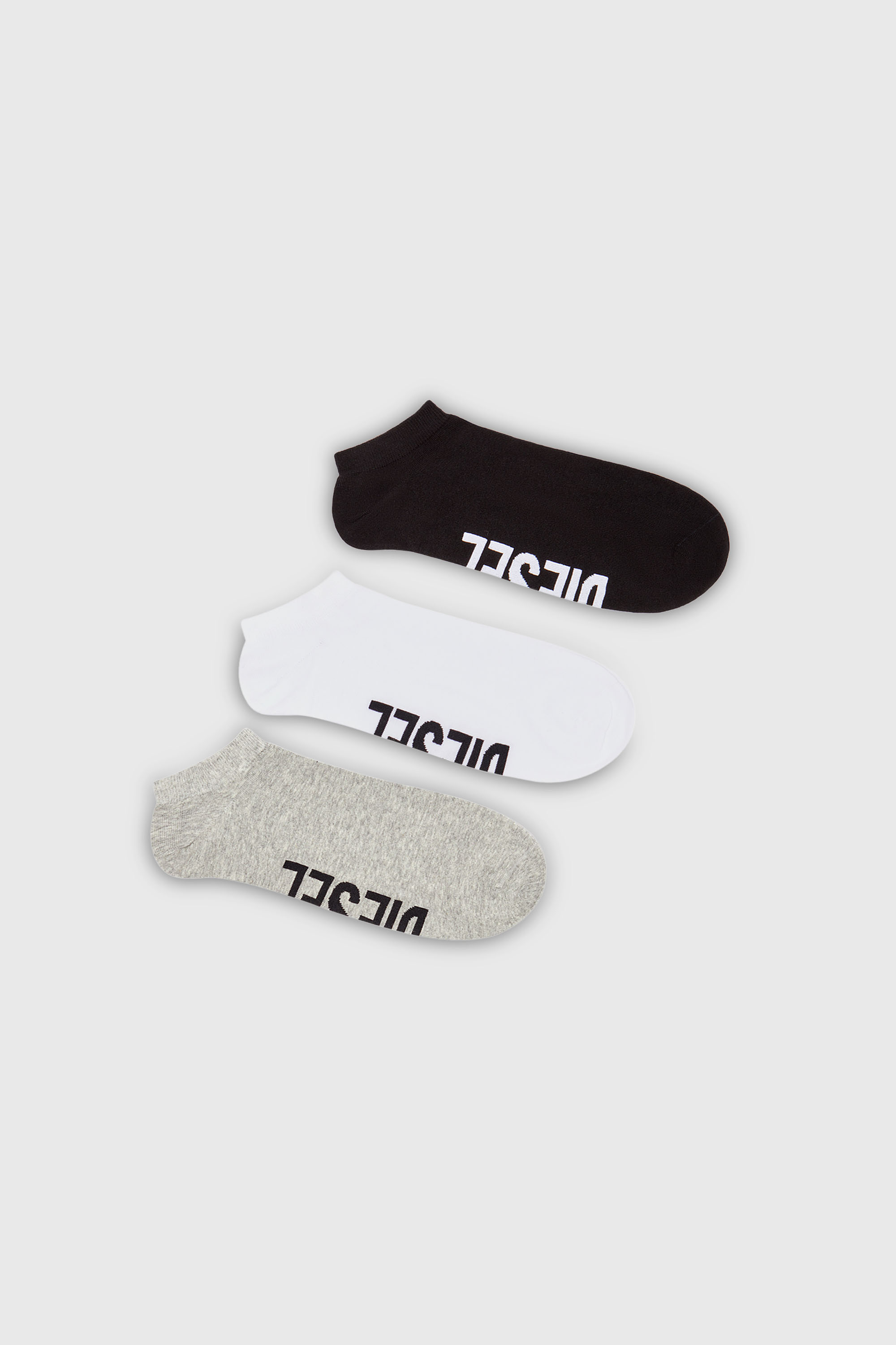 Diesel - SKM-GOST-THREEPACK, Man's Three-pack low-cut logo instep socks in Black/Grey - 1