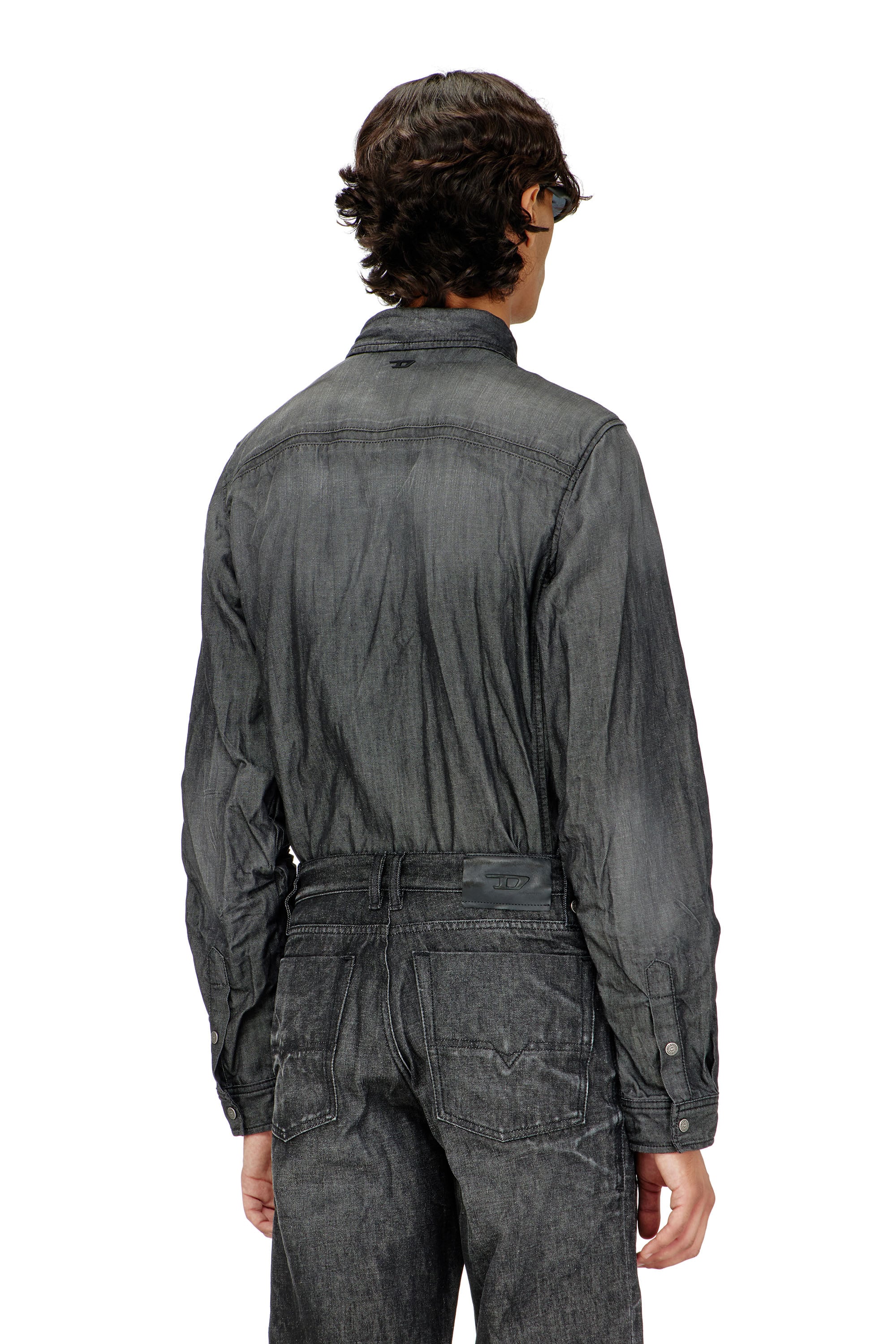 Diesel - D-SYNAR-FSJ2, Man's Shirt in creased denim in Black/Dark grey - 4
