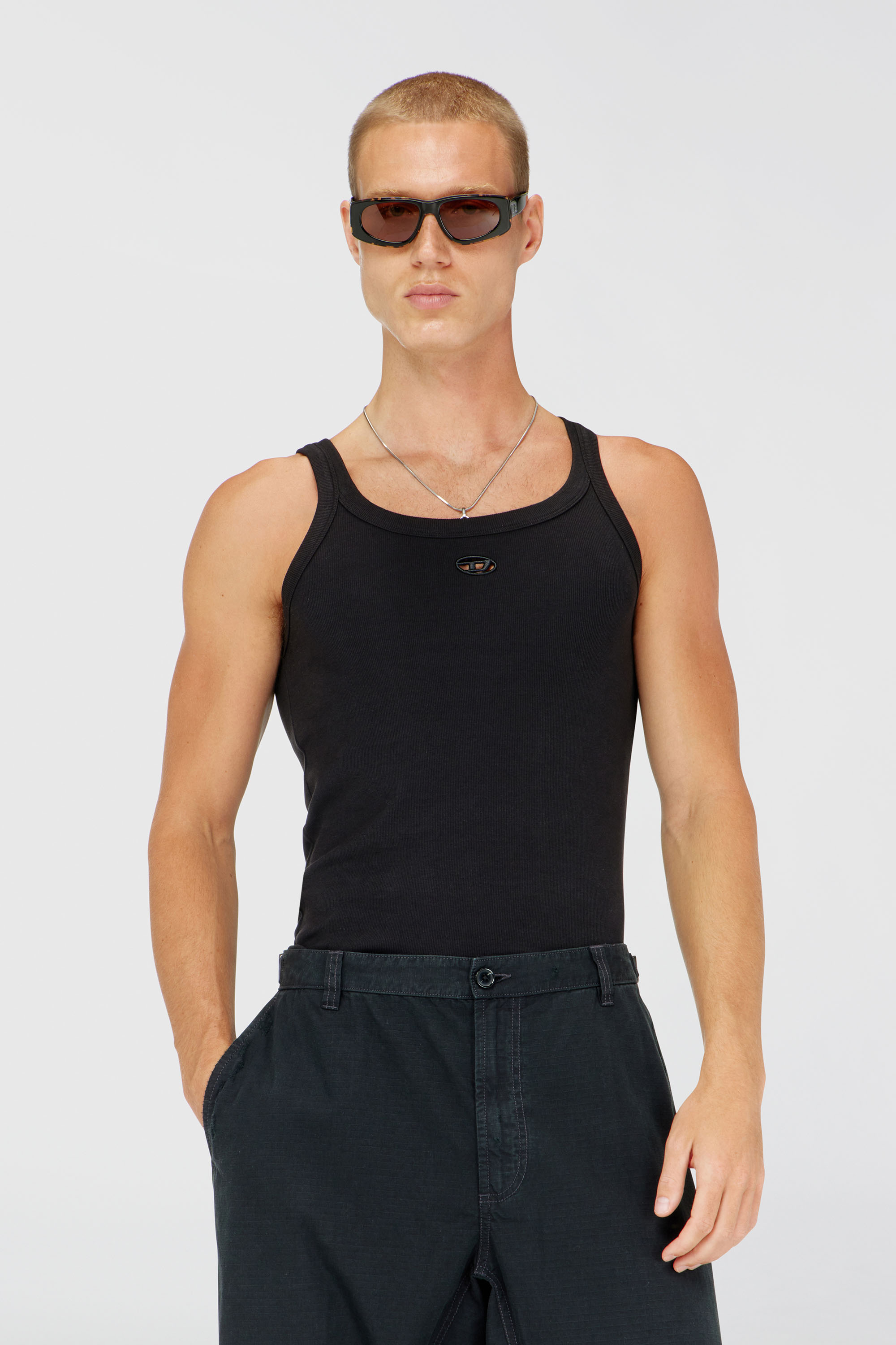 Diesel - T-WIFE-DCO, Man's Slim cotton tank with Oval D logo in Black - 3