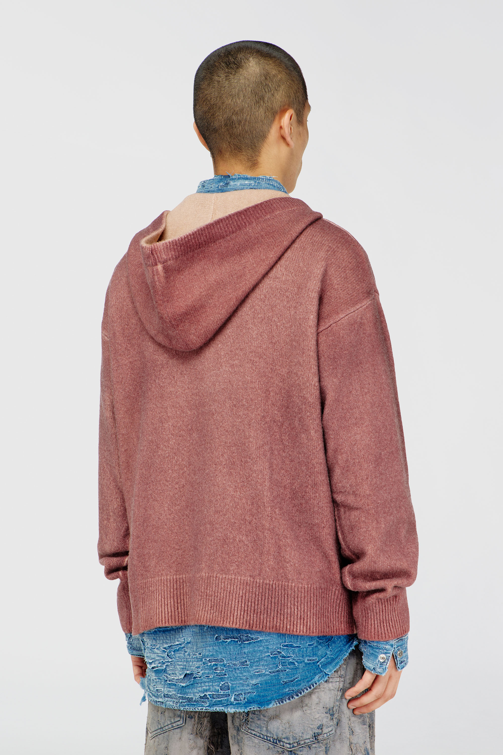 Diesel - K-PICKLED, Man's Double-dyed hoodie in wool-blend knit in Brown - 4