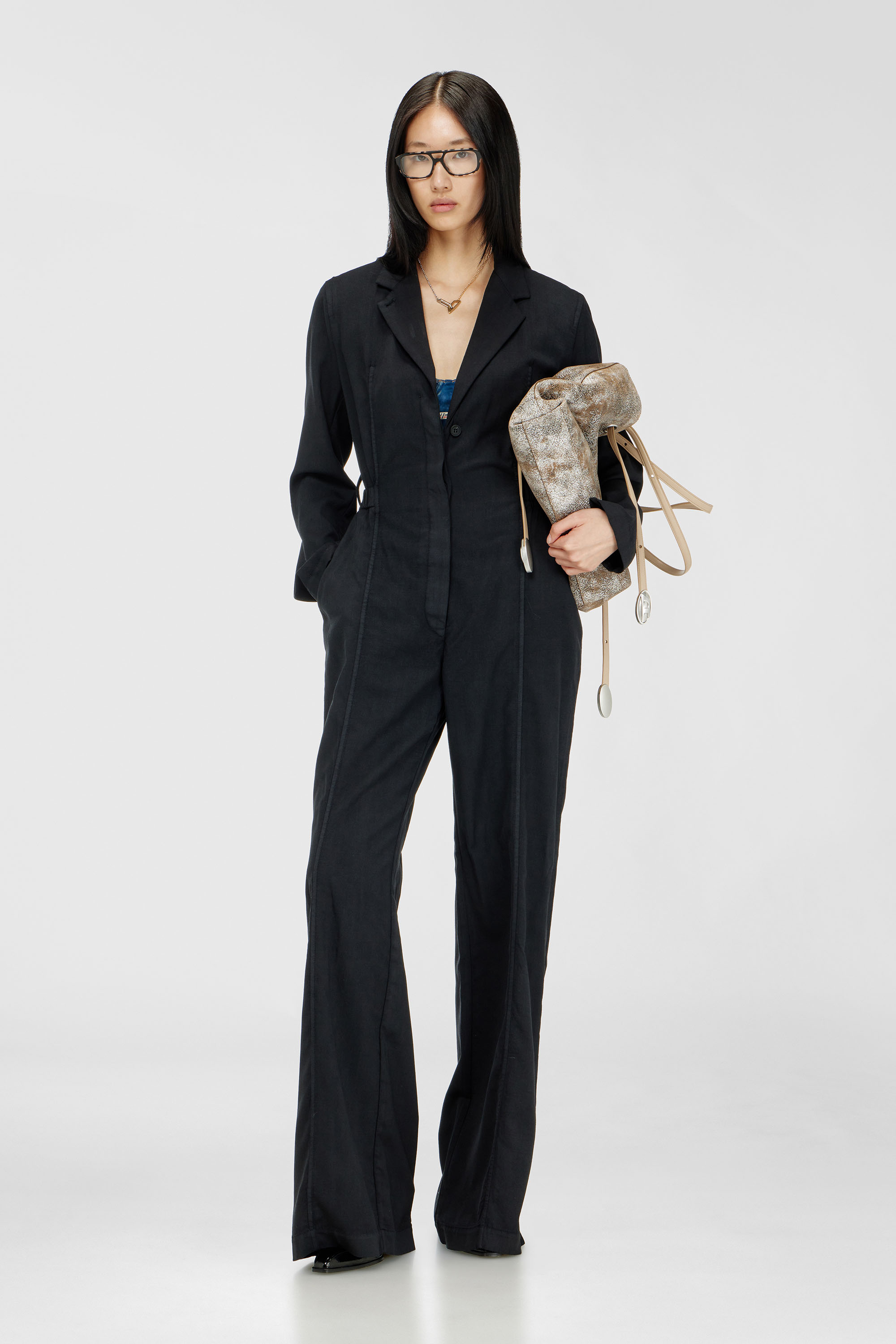 Belted blazer jumpsuit in stretch wool