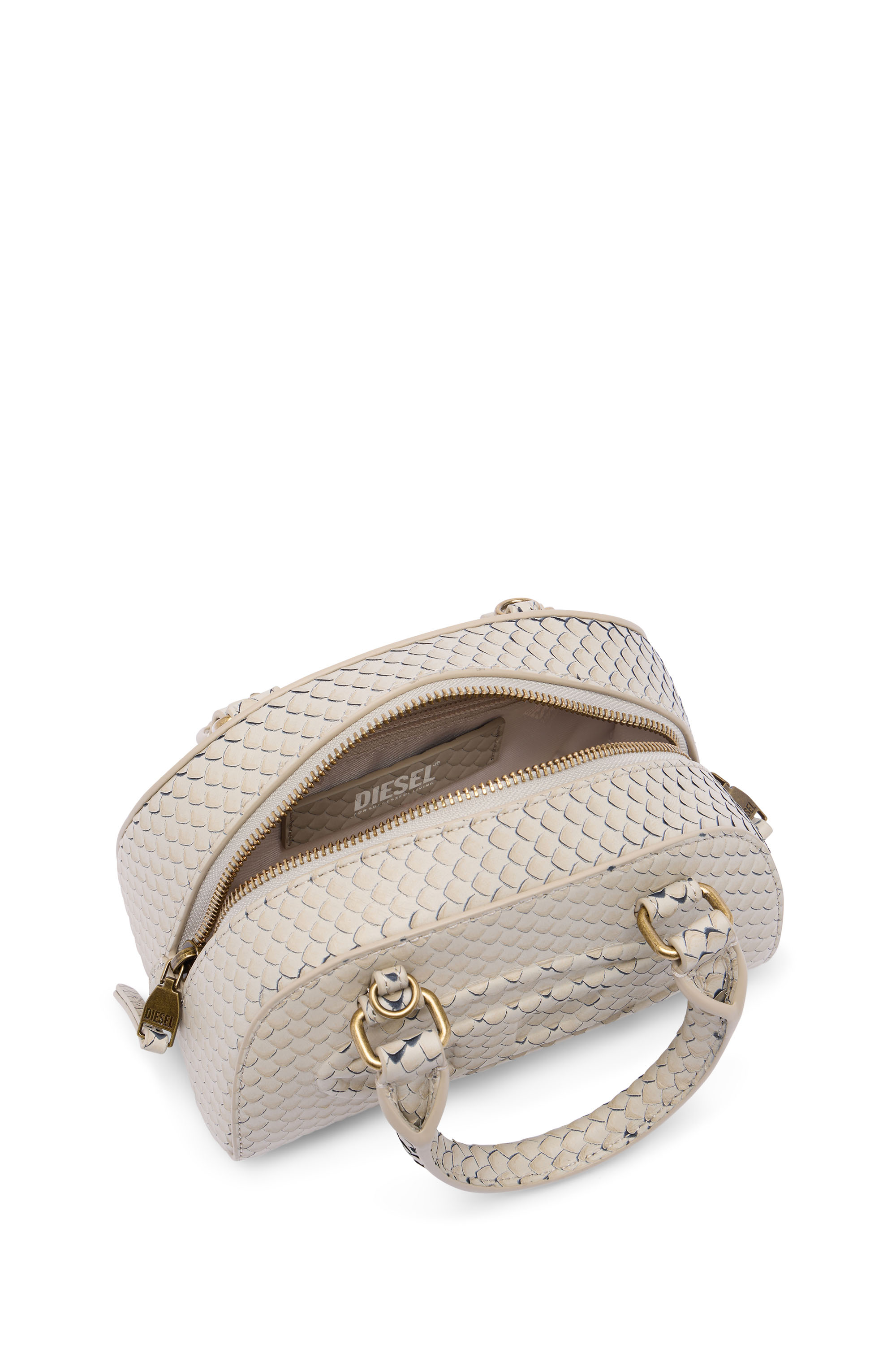 Diesel - 1DR DOME CROSSBODY, Woman's 1DR Dome-Mini bowling bag in snake-effect leather in Beige - 3