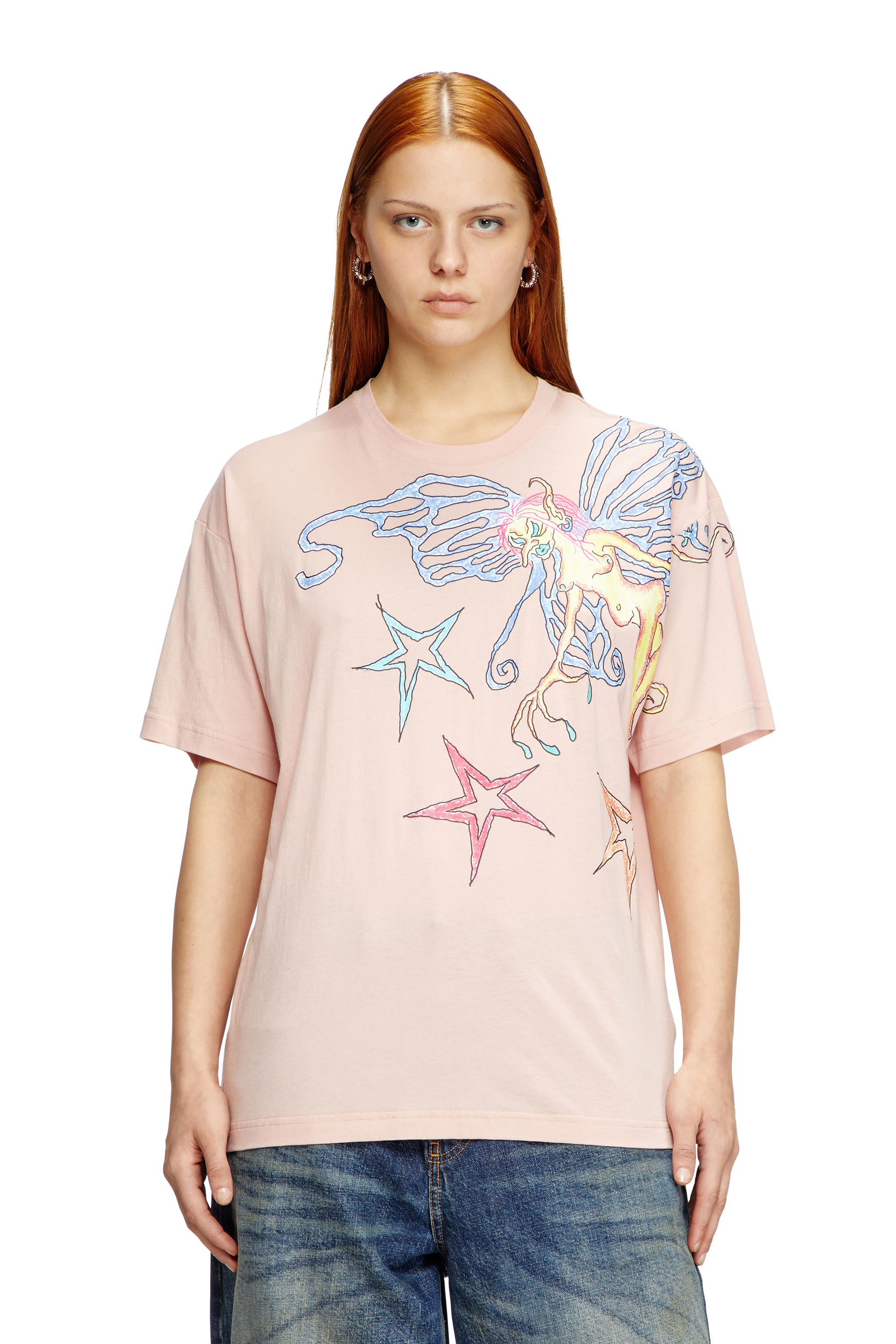 Diesel - T-BUXT-Q1, Woman's T-shirt with graphic print in Pink - 1