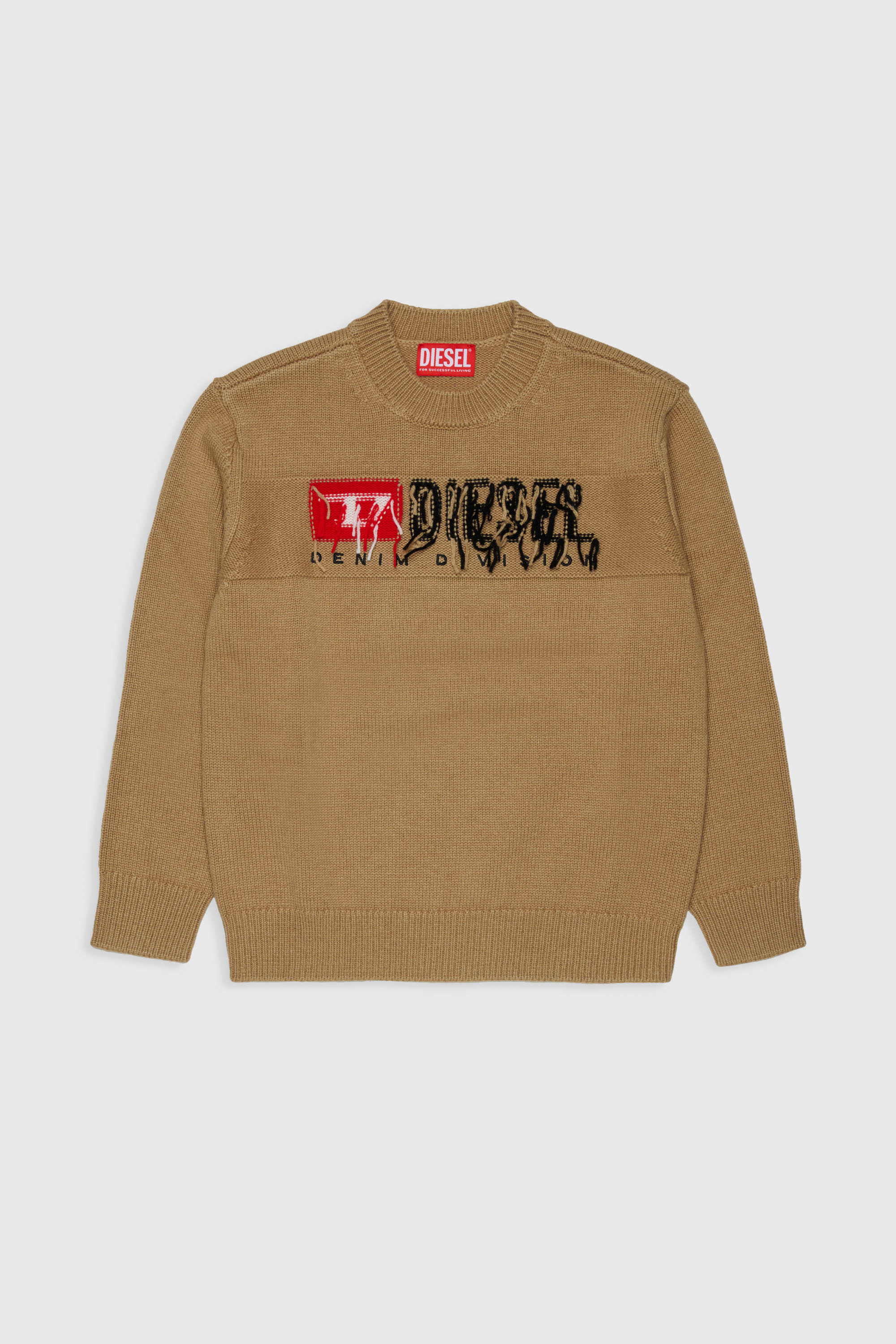 Diesel - KONZI OVER, Man's Cashmere-enriched jumper with destroyed logo in Brown - 1