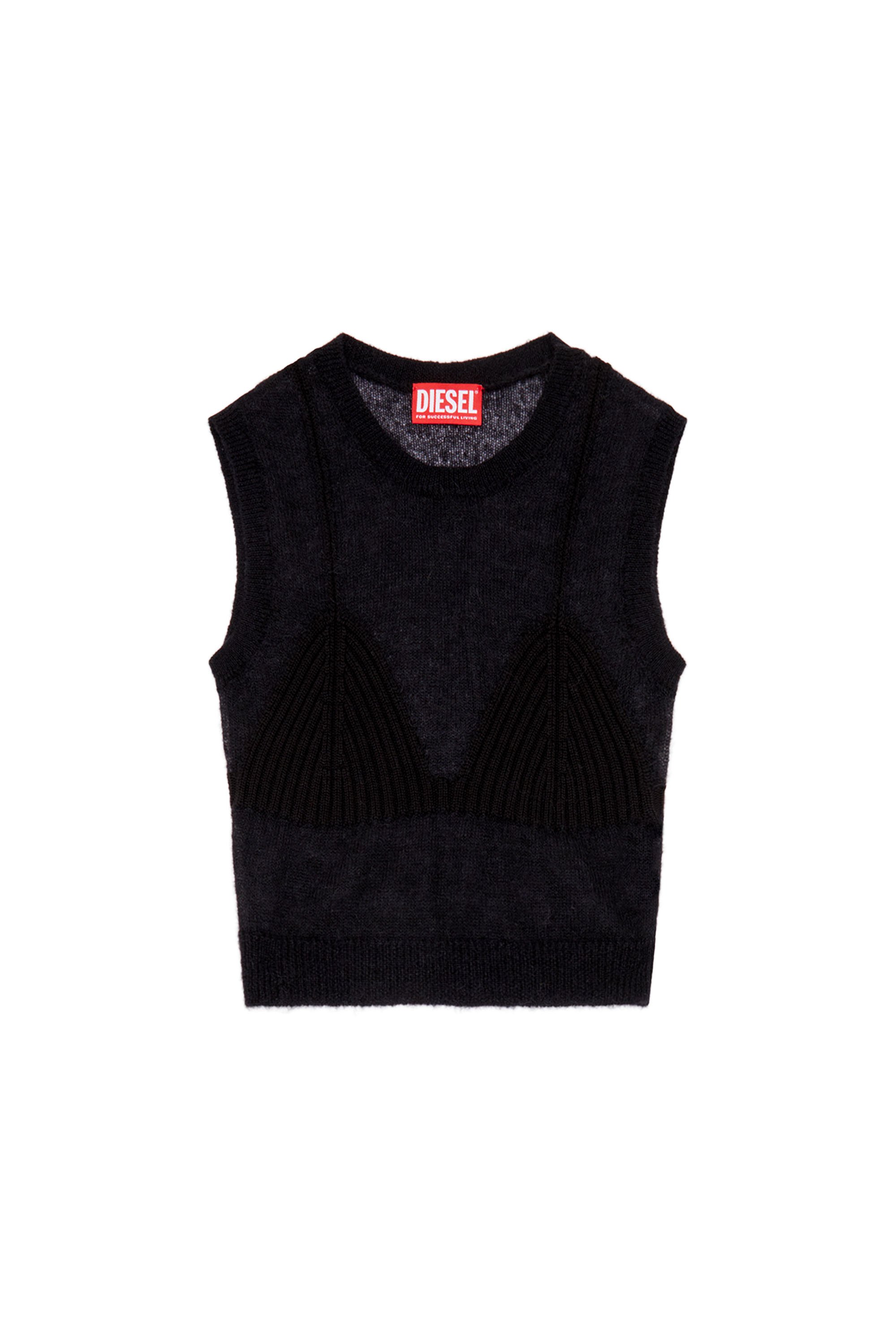 Diesel - M-AROSTICA, Woman Sheer knit top with a bra detail in Black - Image 3