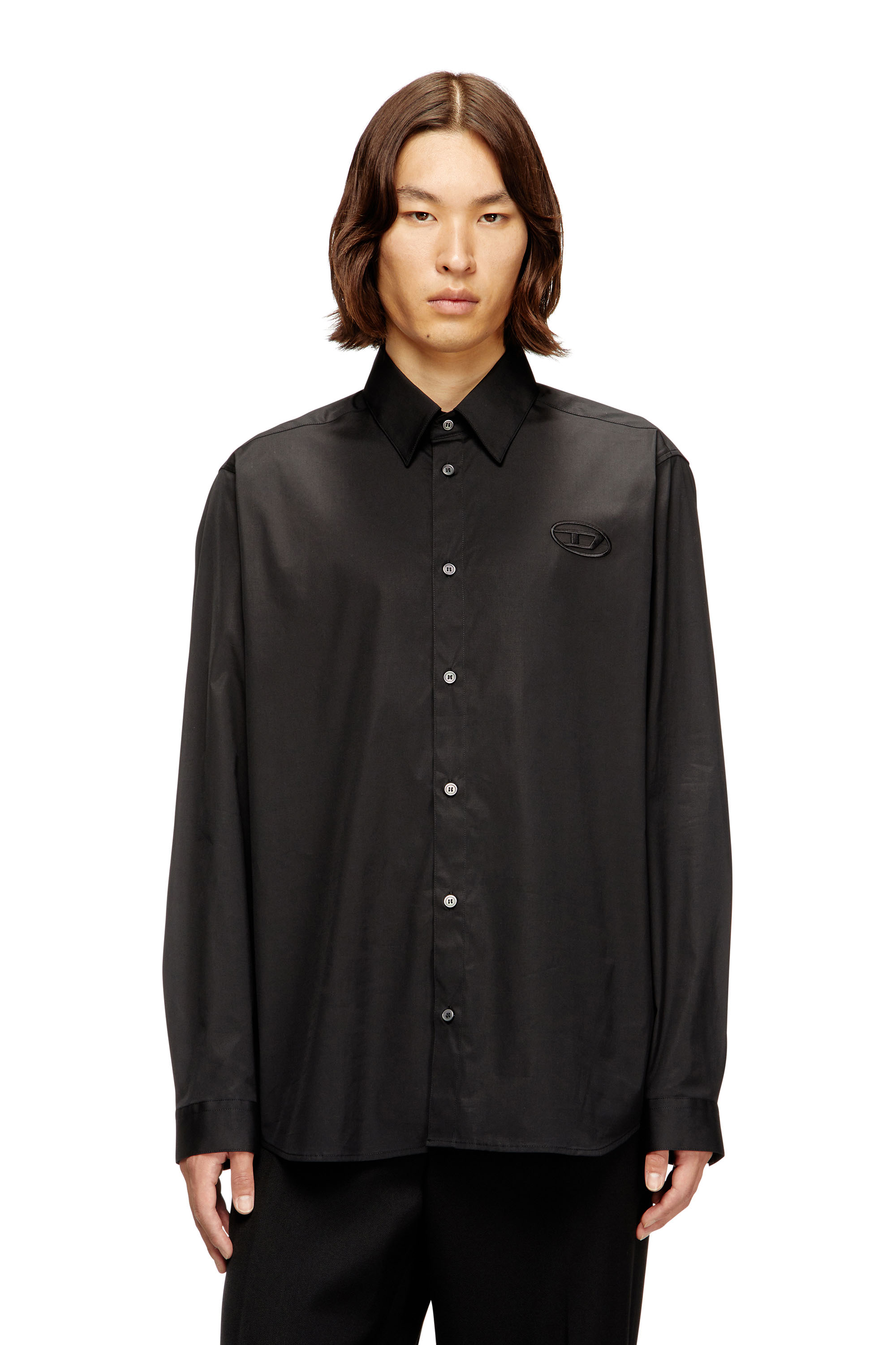 Diesel - S-SIMPLY-GSBH, Man's Stretch poplin shirt with embroidery in Black - 1