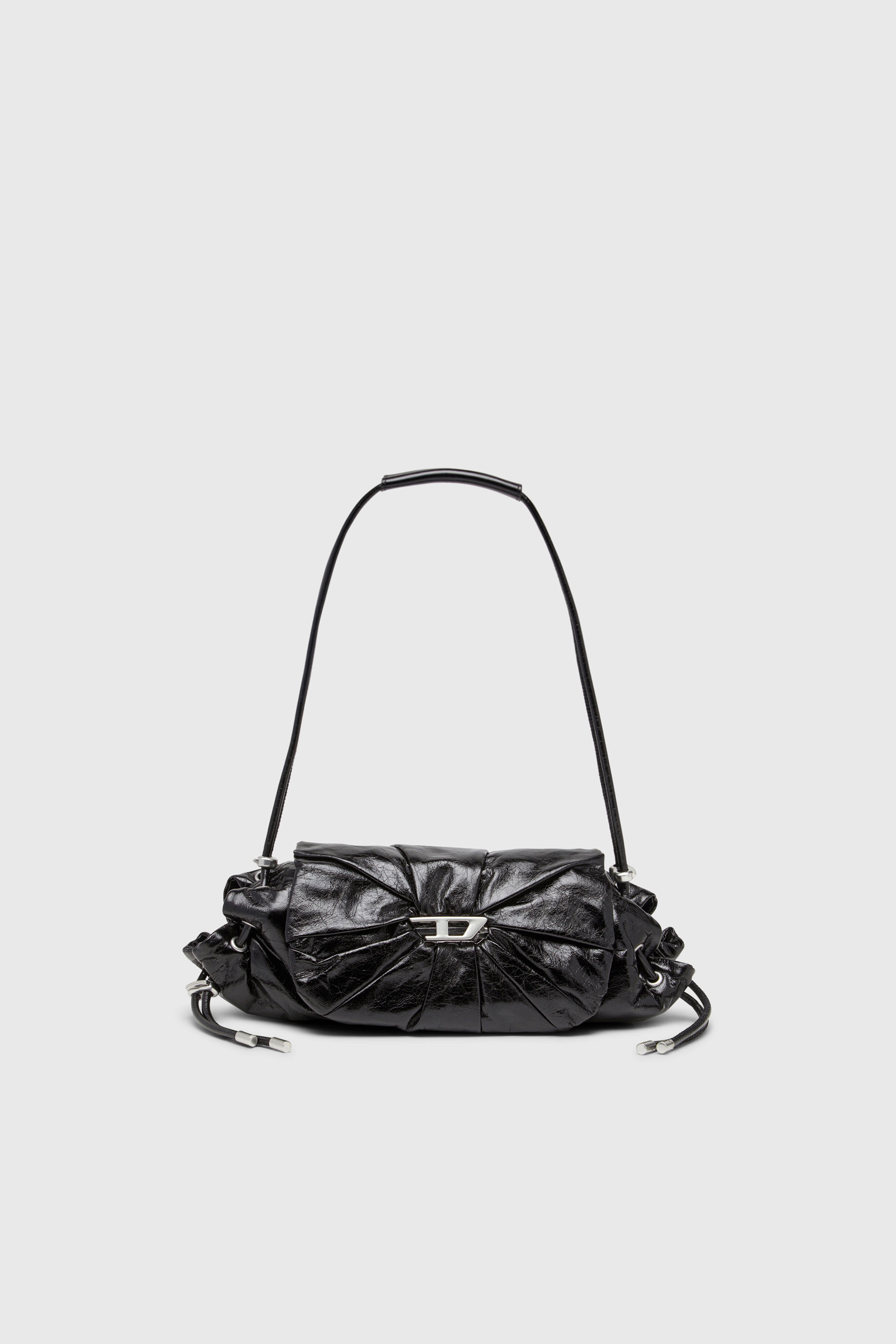 Diesel - SCRUNCH-D SHOULDER S, Woman's Scrunch-D-Small shoulder bag in shiny scrunched leather in Black - 2